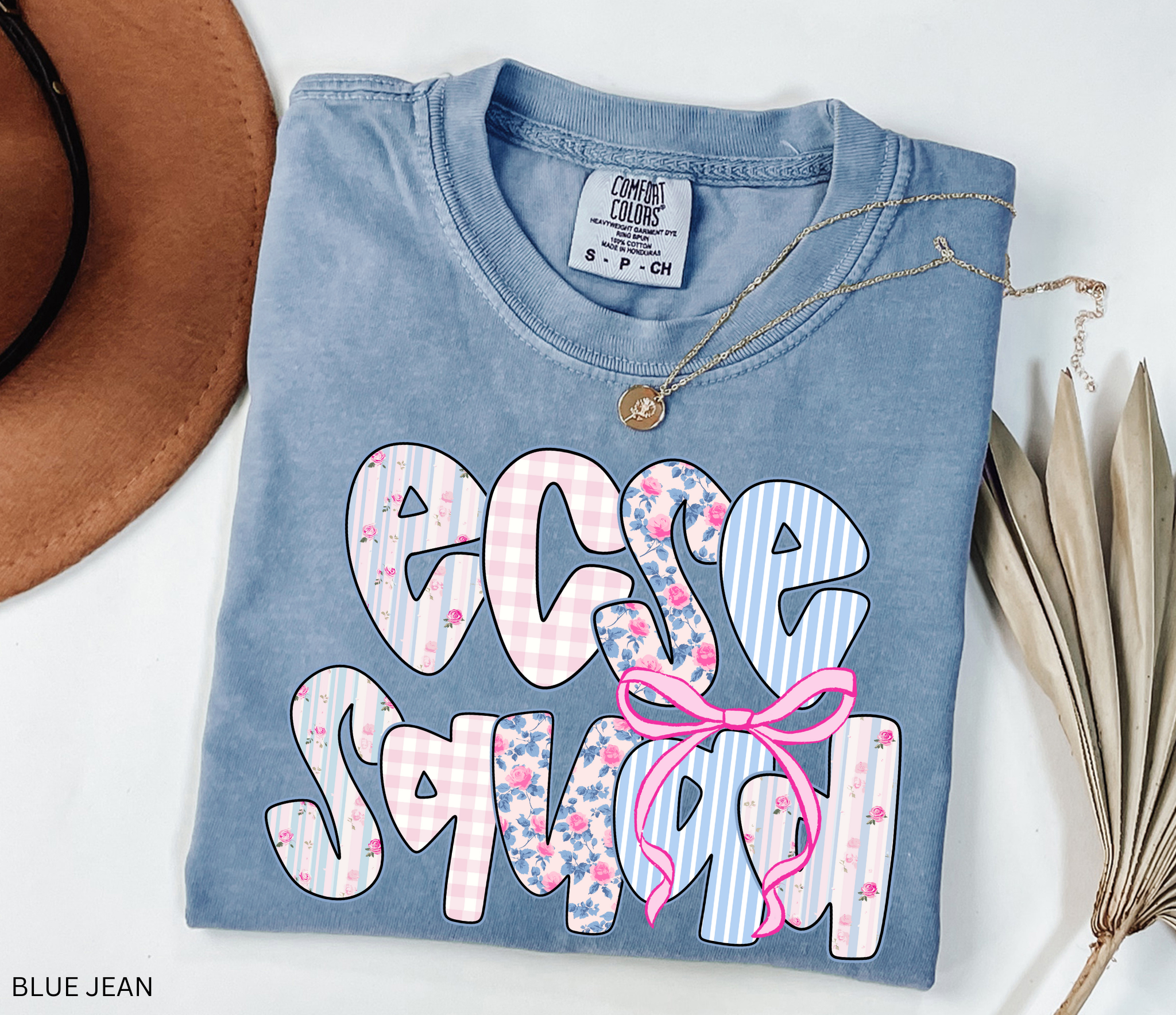 “ECSE Squad” text in floral, gingham, and striped patchwork patterns with a pink bow accent.