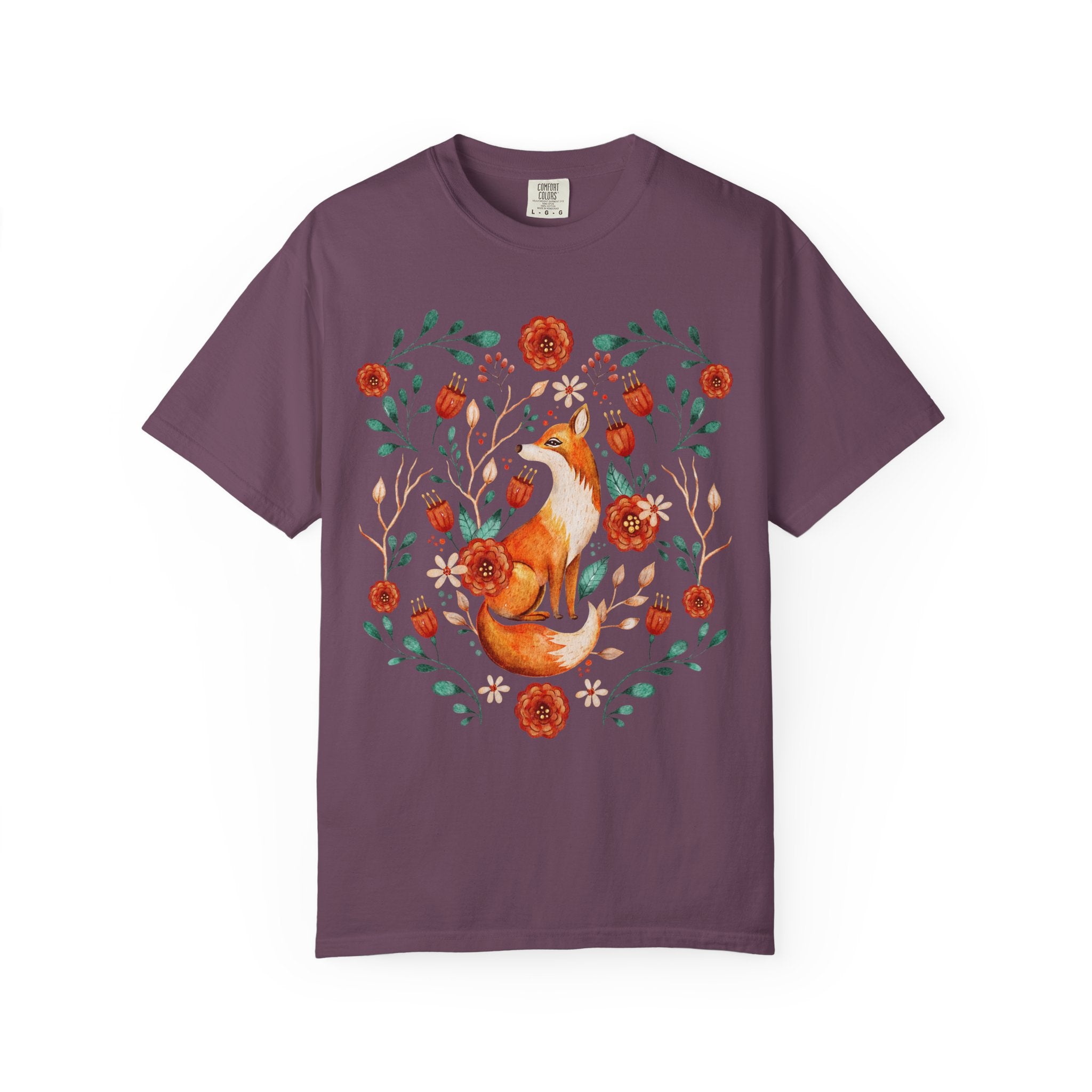 Watercolor fox surrounded by wildflowers – cottagecore forestcore shirt design