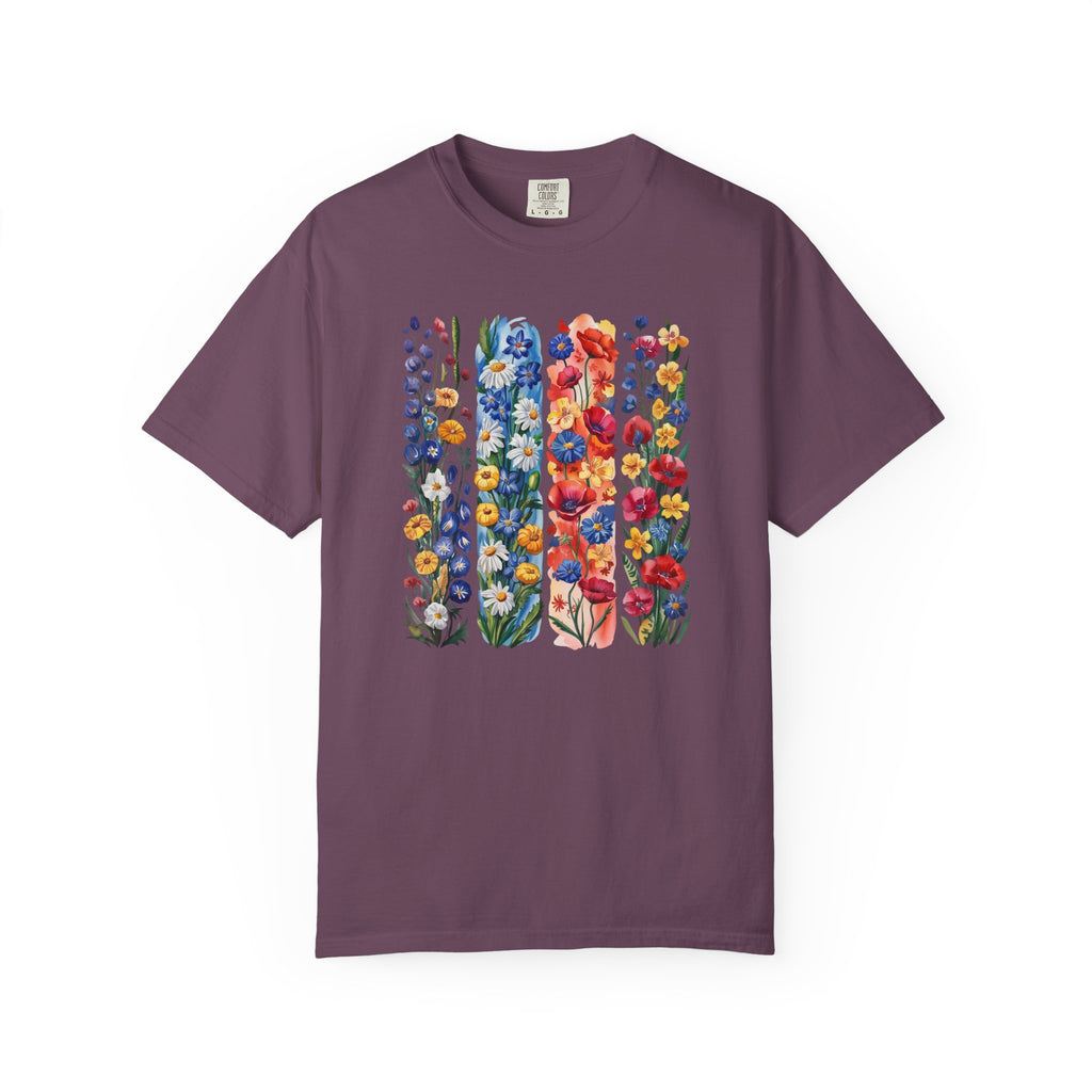 Vibrant cottagecore floral shirt – hand-painted wildflower design on Comfort Colors