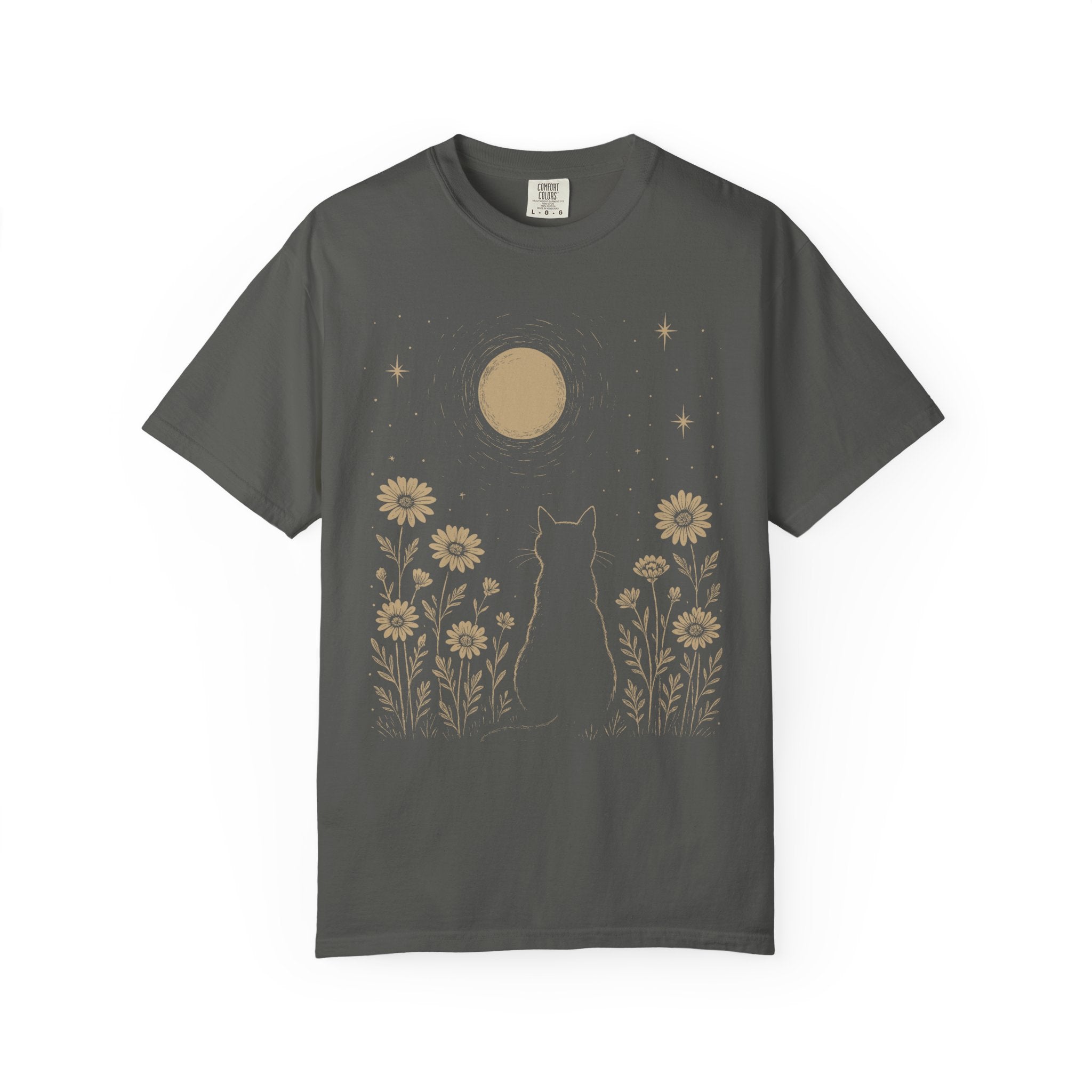 Celestial Cat Moon Shirt | Cottagecore Floral Night Sky Tee