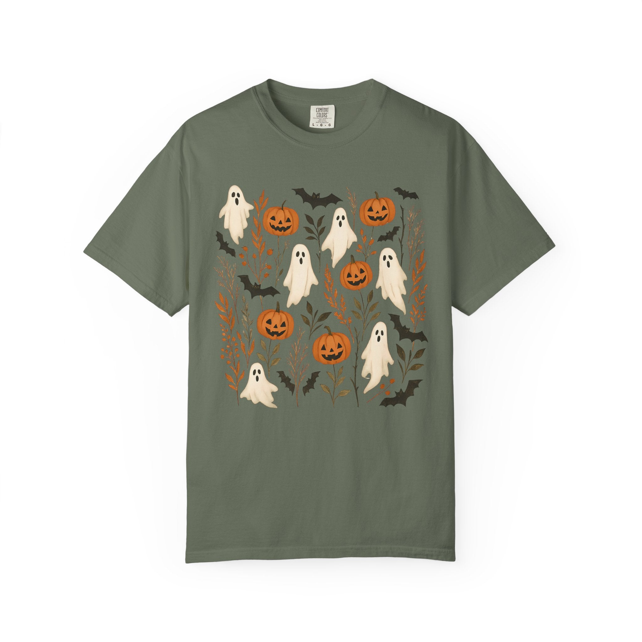 Halloween Ghost & Pumpkin Shirt | Cottagecore Botanical Spooky Season Tee