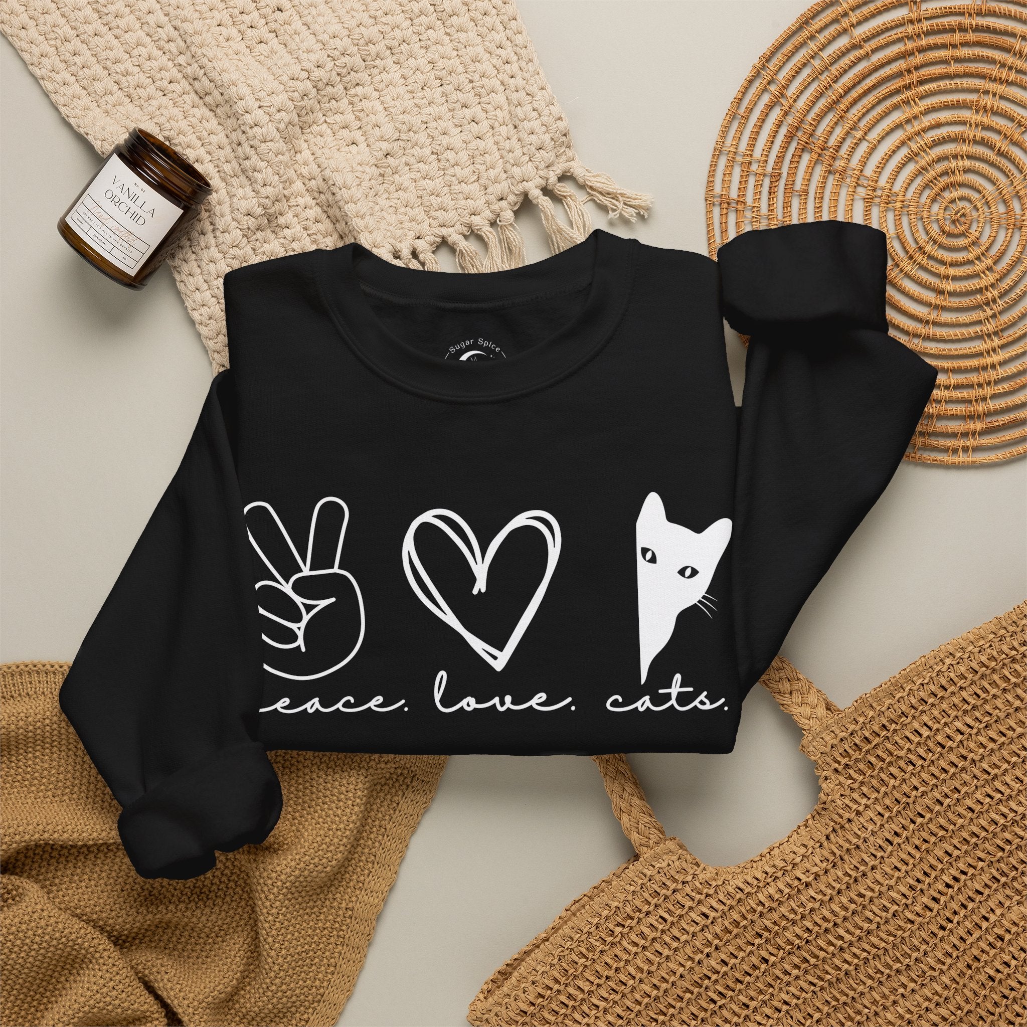 Peace Love Cats Crewneck Sweatshirt – Cat Lover Graphic Pullover
