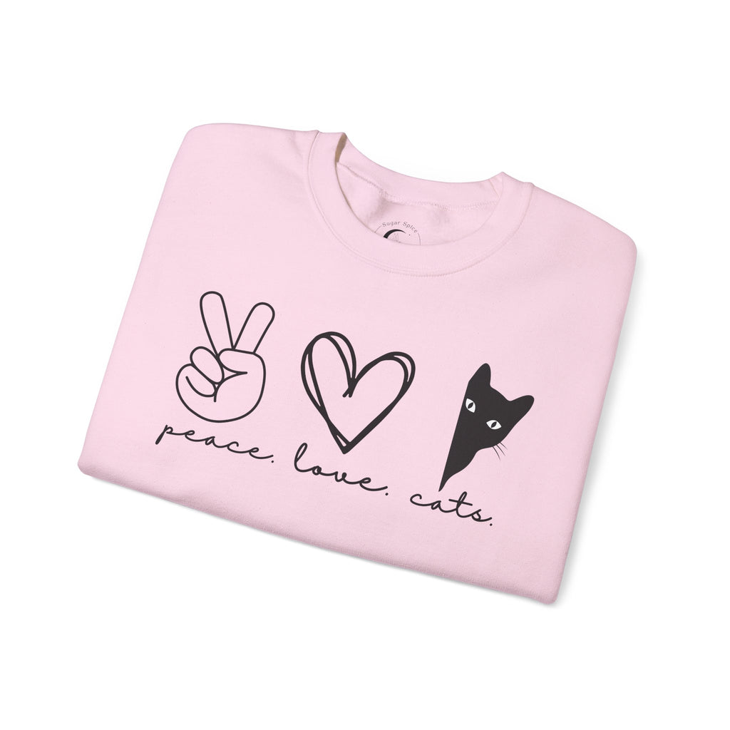 Peace Love Cats Crewneck Sweatshirt – Cat Lover Graphic Pullover