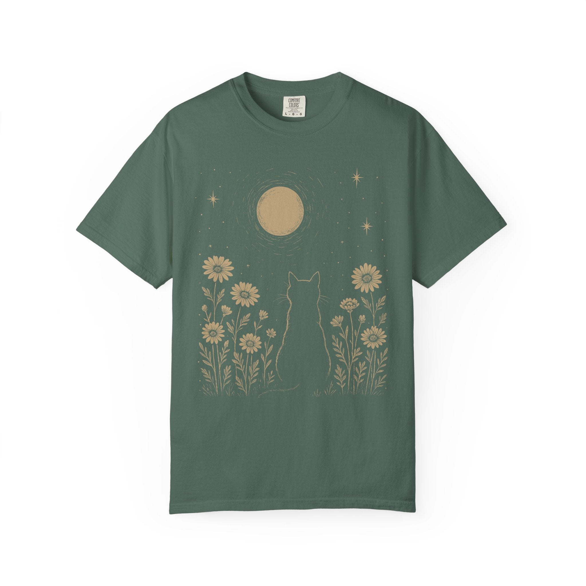 Celestial Cat Moon Shirt | Cottagecore Floral Night Sky Tee