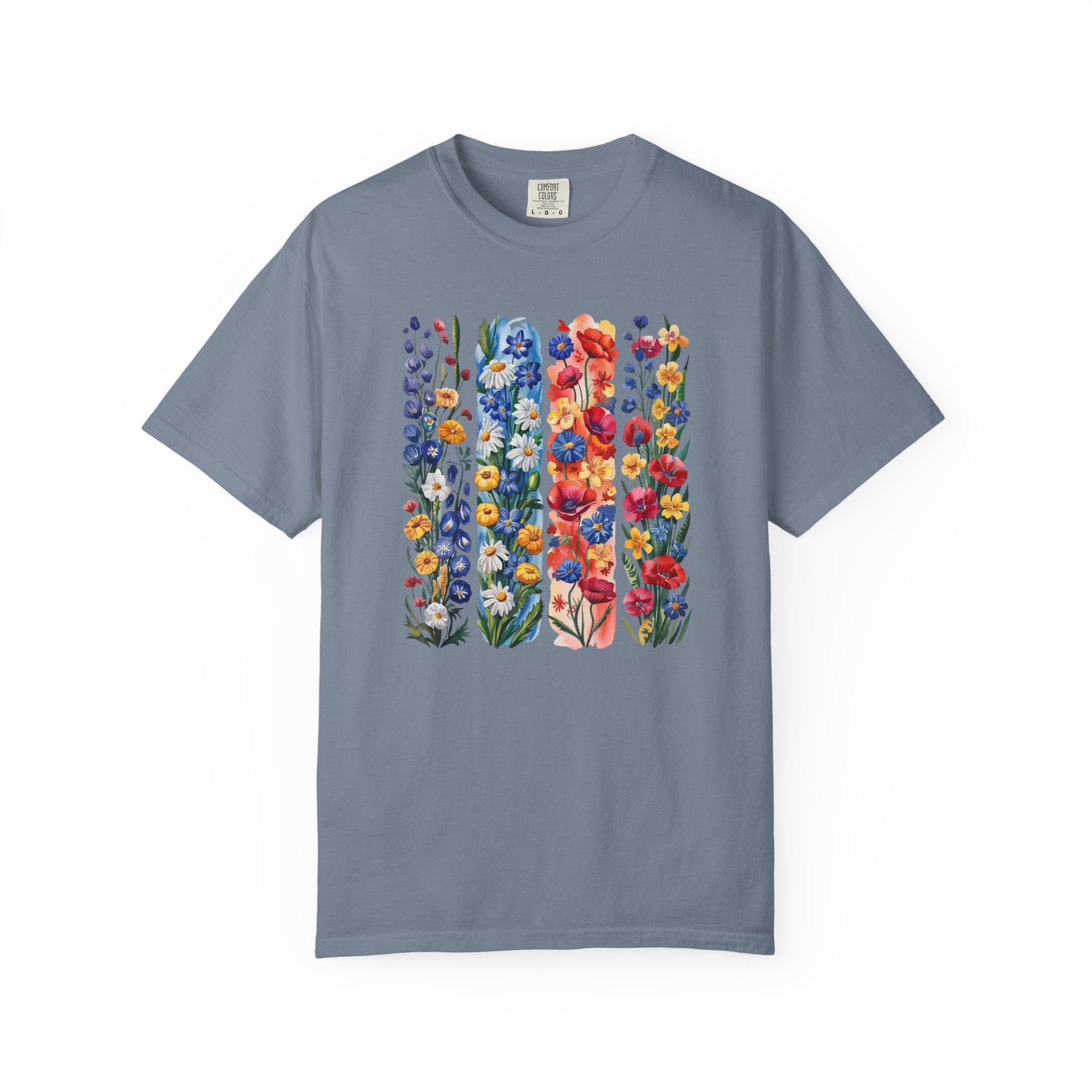 Vibrant cottagecore floral shirt – hand-painted wildflower design on Comfort Colors