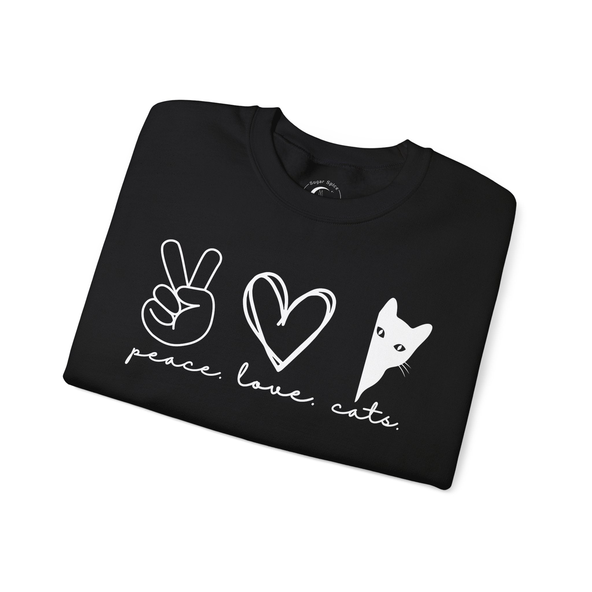 Peace Love Cats Crewneck Sweatshirt – Cat Lover Graphic Pullover