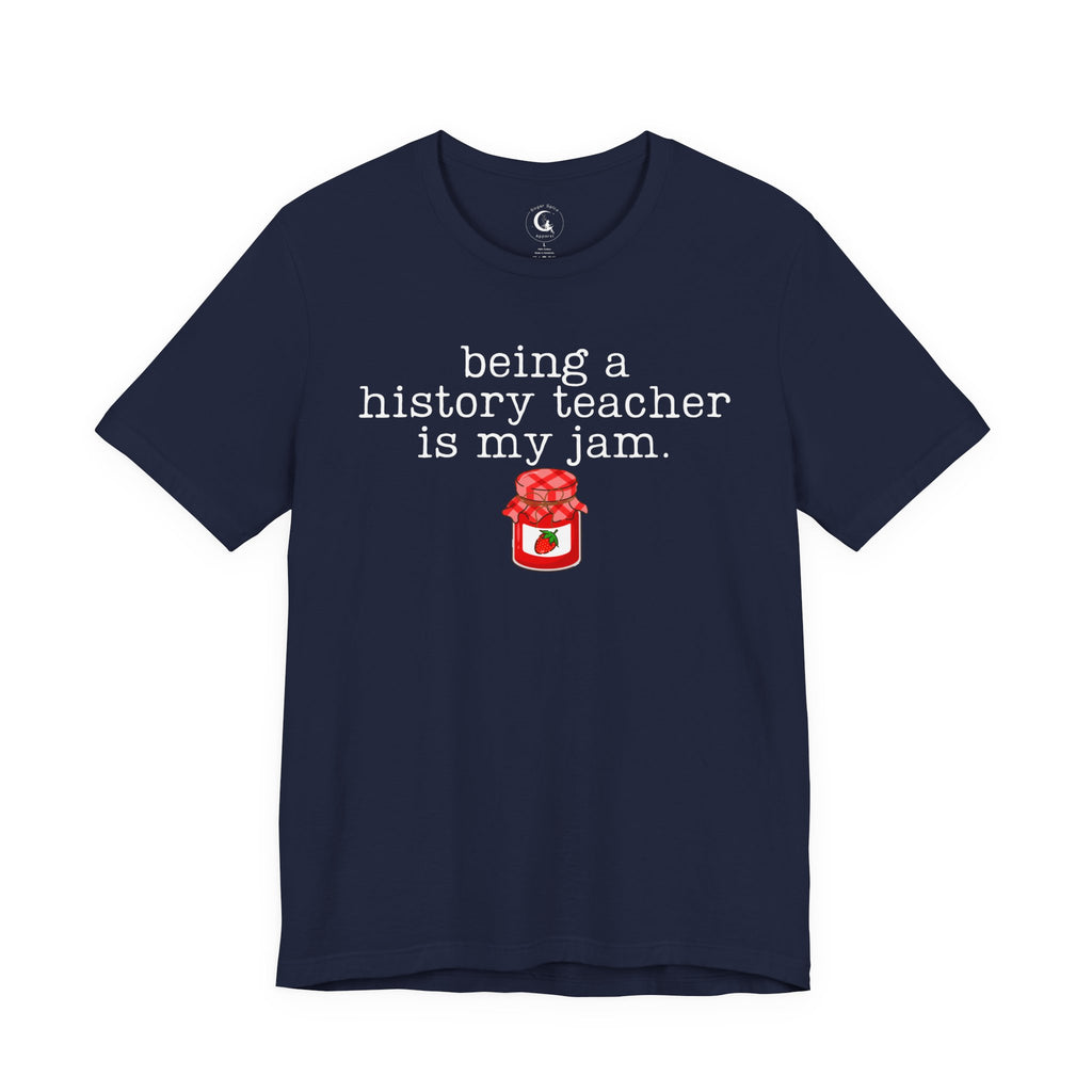Shop the “Being a History Teacher Is My Jam” shirt featuring a cute strawberry jam design. A funny history teacher tee for school outfits, teacher gifts and back to school.