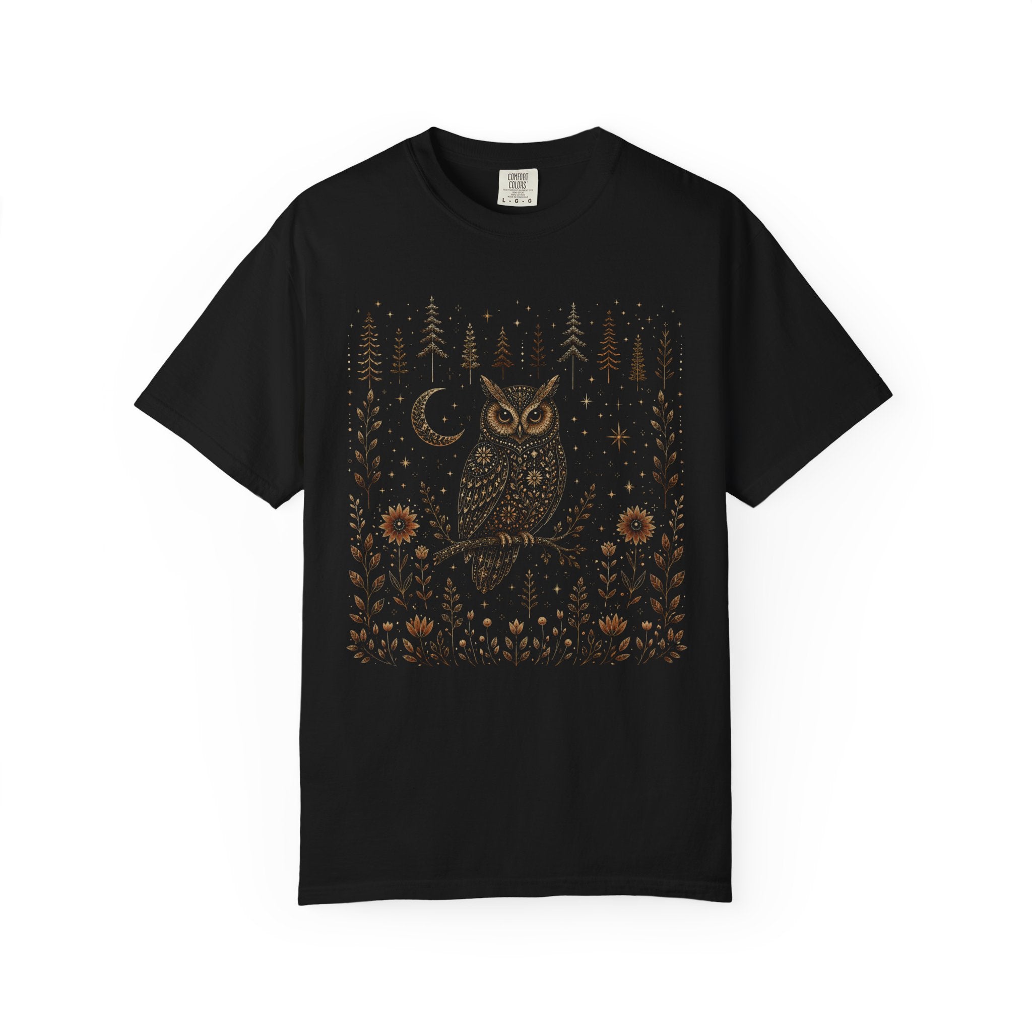 Celestial Owl Shirt – Moon & Woodland Owl Tee, Witchy Cottagecore Shirt, Mystical Forest Graphic Tee, Comfort Colors Nature Shirt