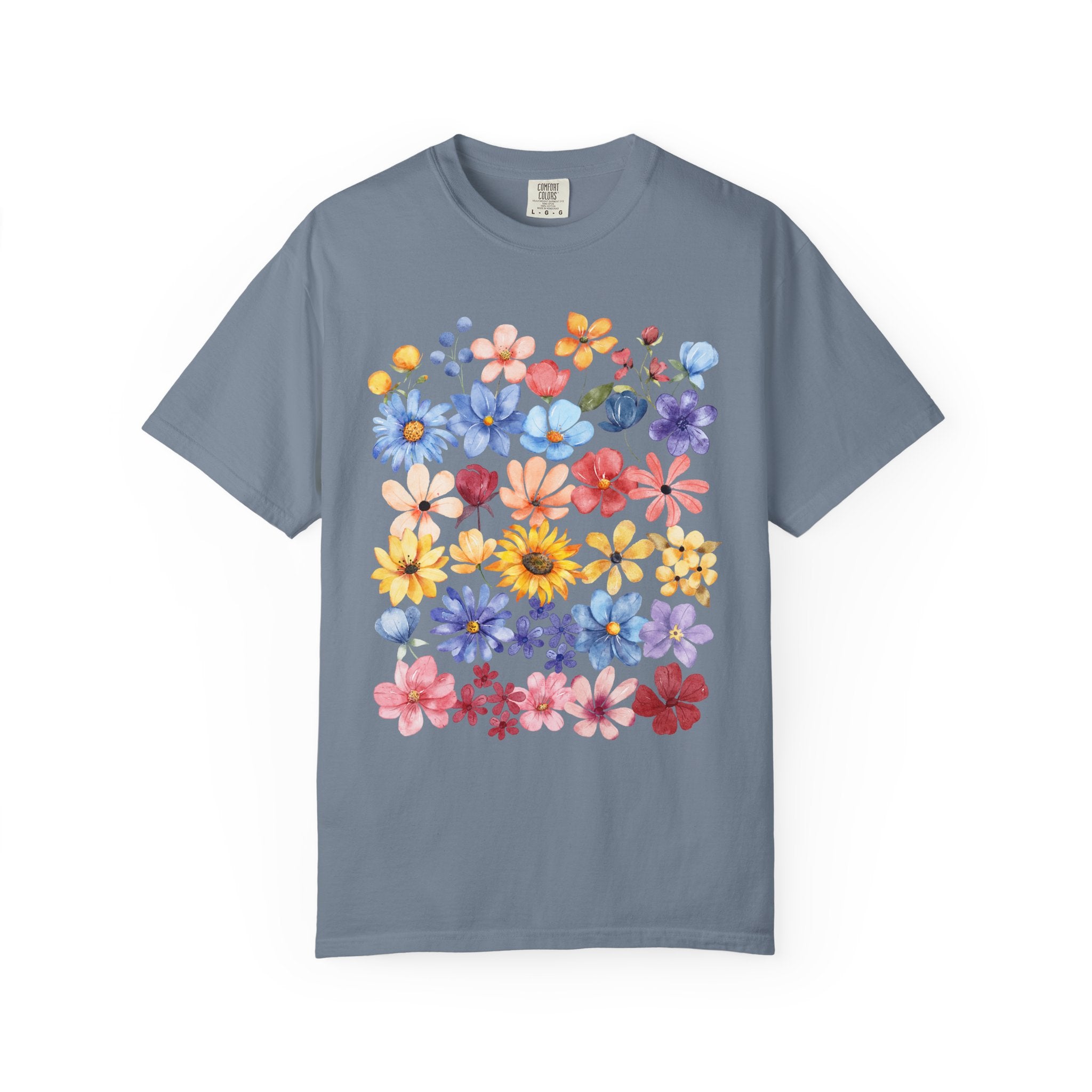 Watercolor floral shirt with painted wildflowers – cottagecore nature lover tee