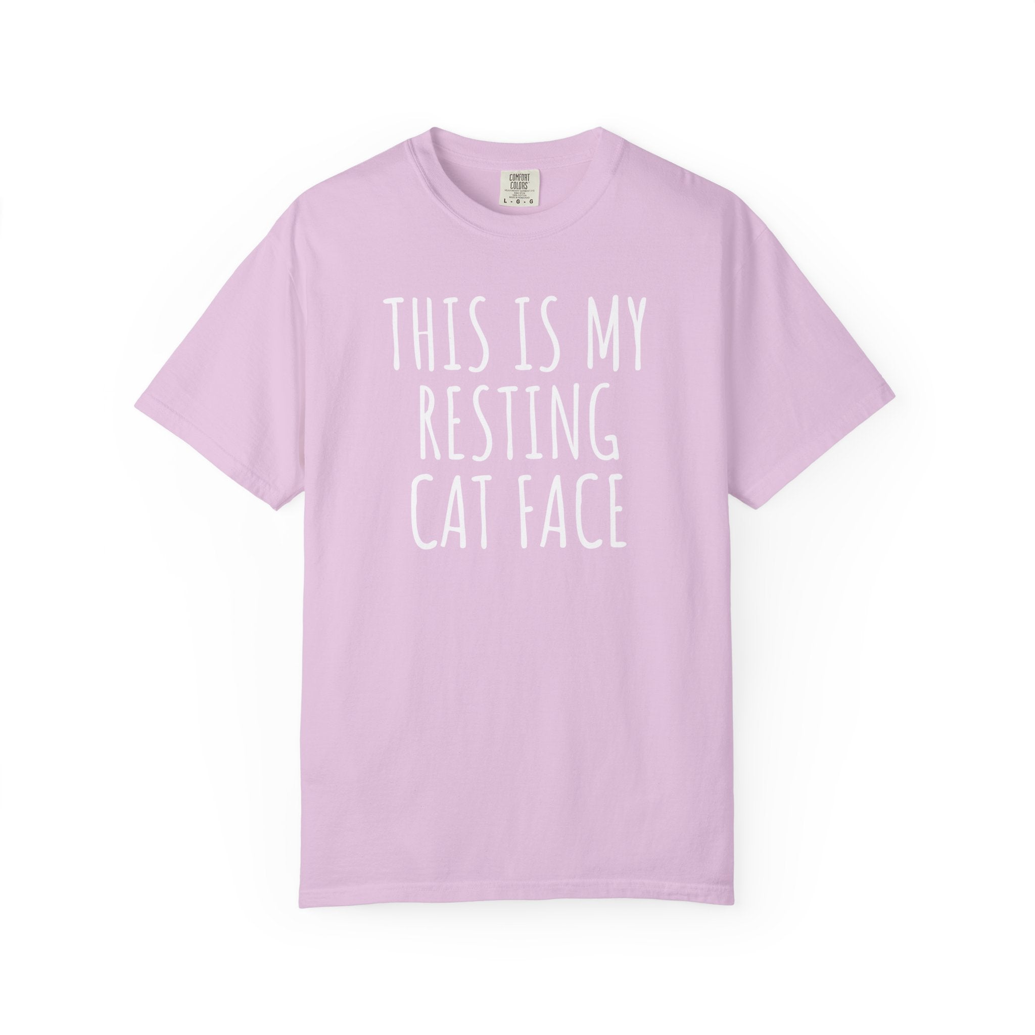 shirt featuring the phrase "This Is My Resting Cat Face" in bold white lettering, perfect for cat lovers and humorous everyday wear.