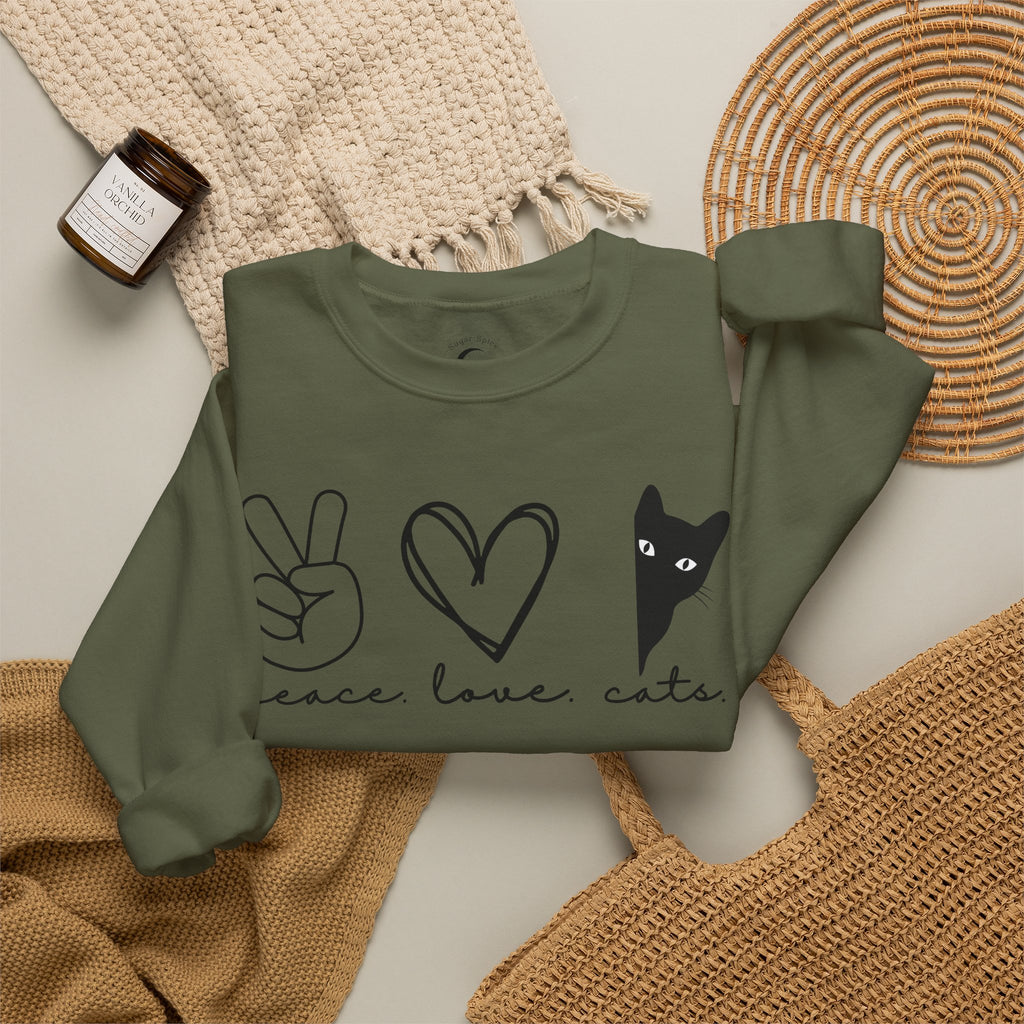 Peace Love Cats Crewneck Sweatshirt – Cat Lover Graphic Pullover