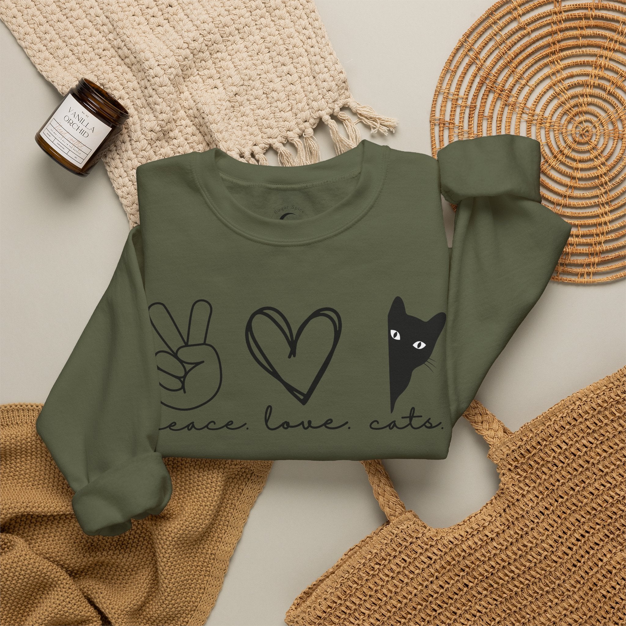 Peace Love Cats Crewneck Sweatshirt – Cat Lover Graphic Pullover