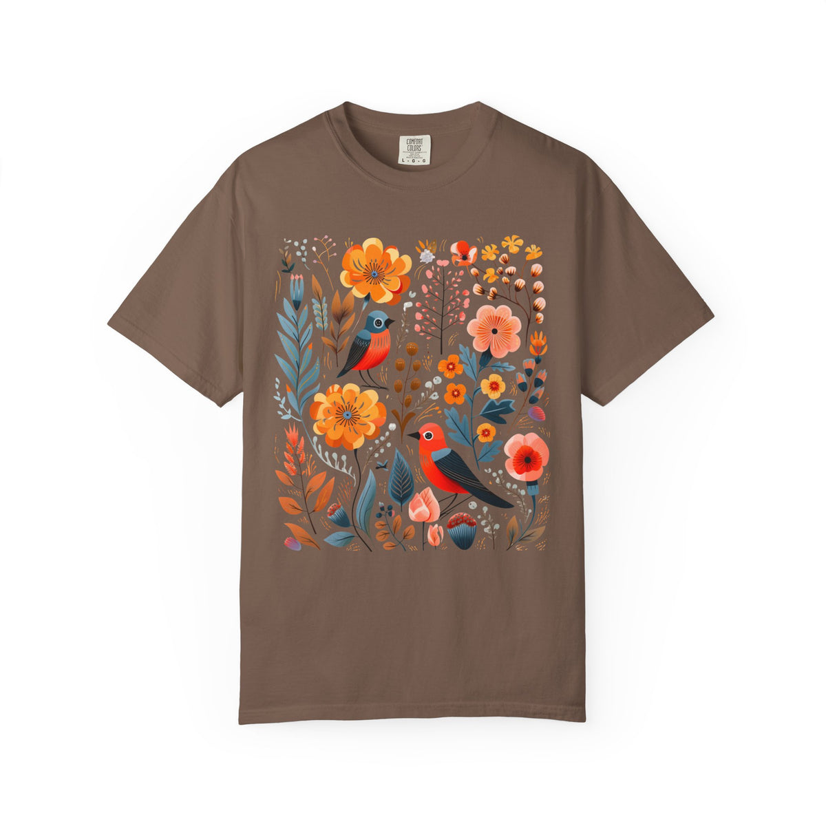 Nordic Folk Bird Shirt – Floral Cottagecore Comfort Colors Tee