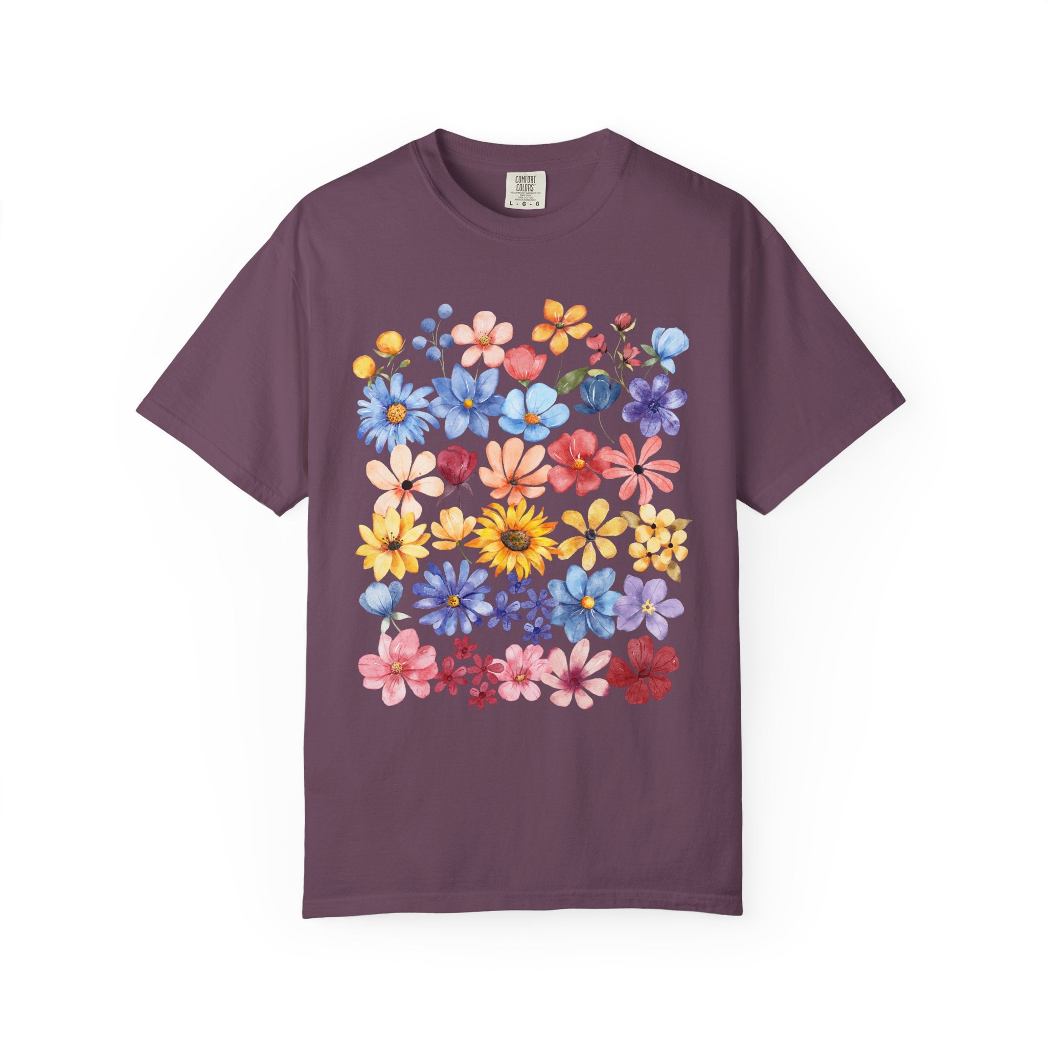 Watercolor floral shirt with painted wildflowers – cottagecore nature lover tee