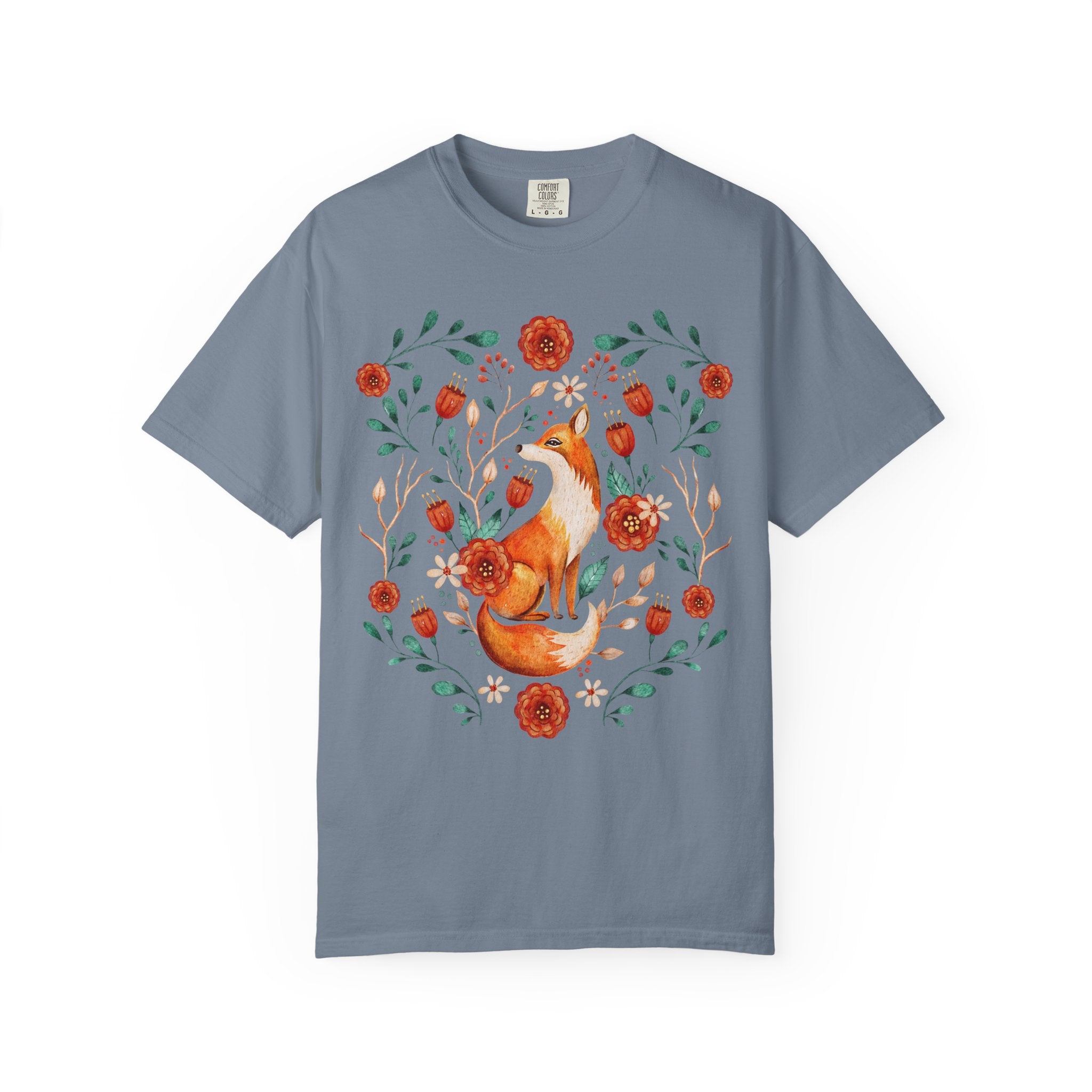 Watercolor fox surrounded by wildflowers – cottagecore forestcore shirt design