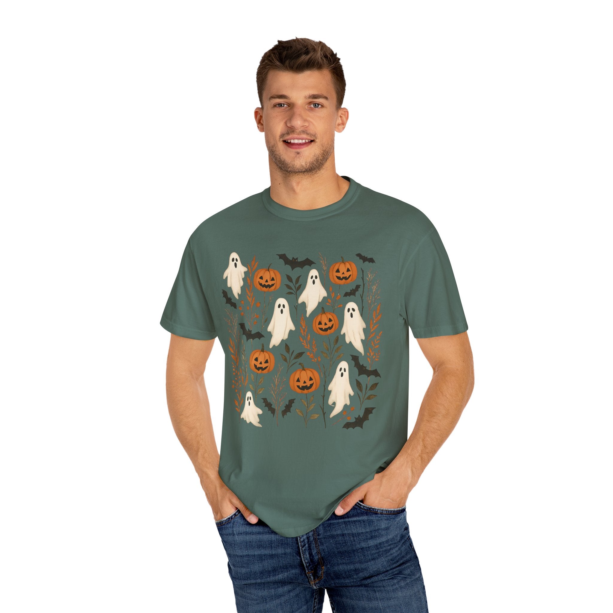 Halloween Ghost & Pumpkin Shirt | Cottagecore Botanical Spooky Season Tee