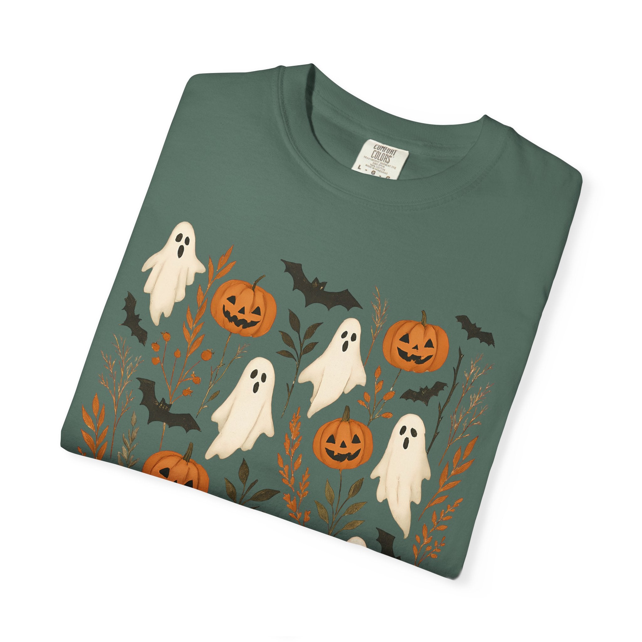 Halloween Ghost & Pumpkin Shirt | Cottagecore Botanical Spooky Season Tee