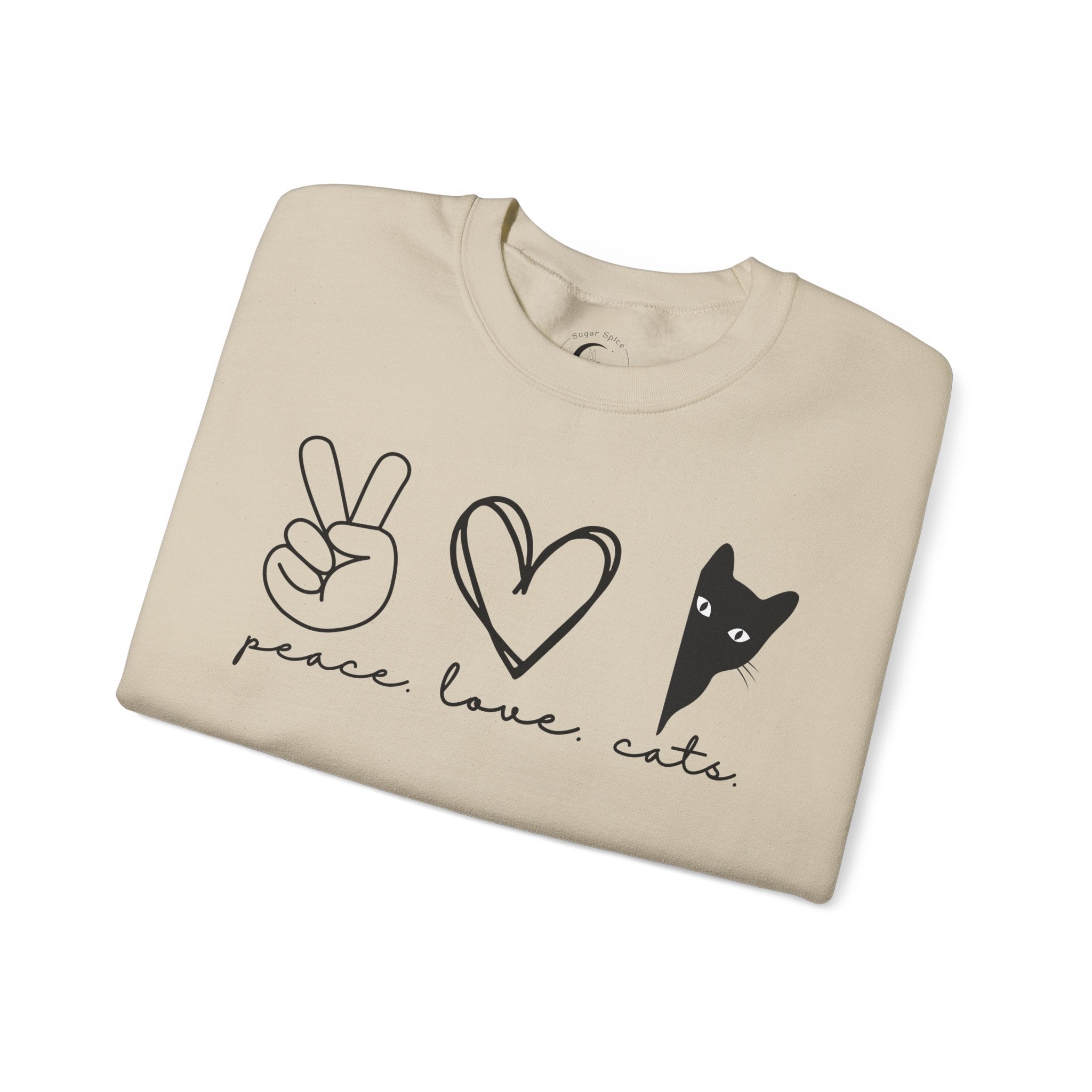 Peace Love Cats Crewneck Sweatshirt – Cat Lover Graphic Pullover