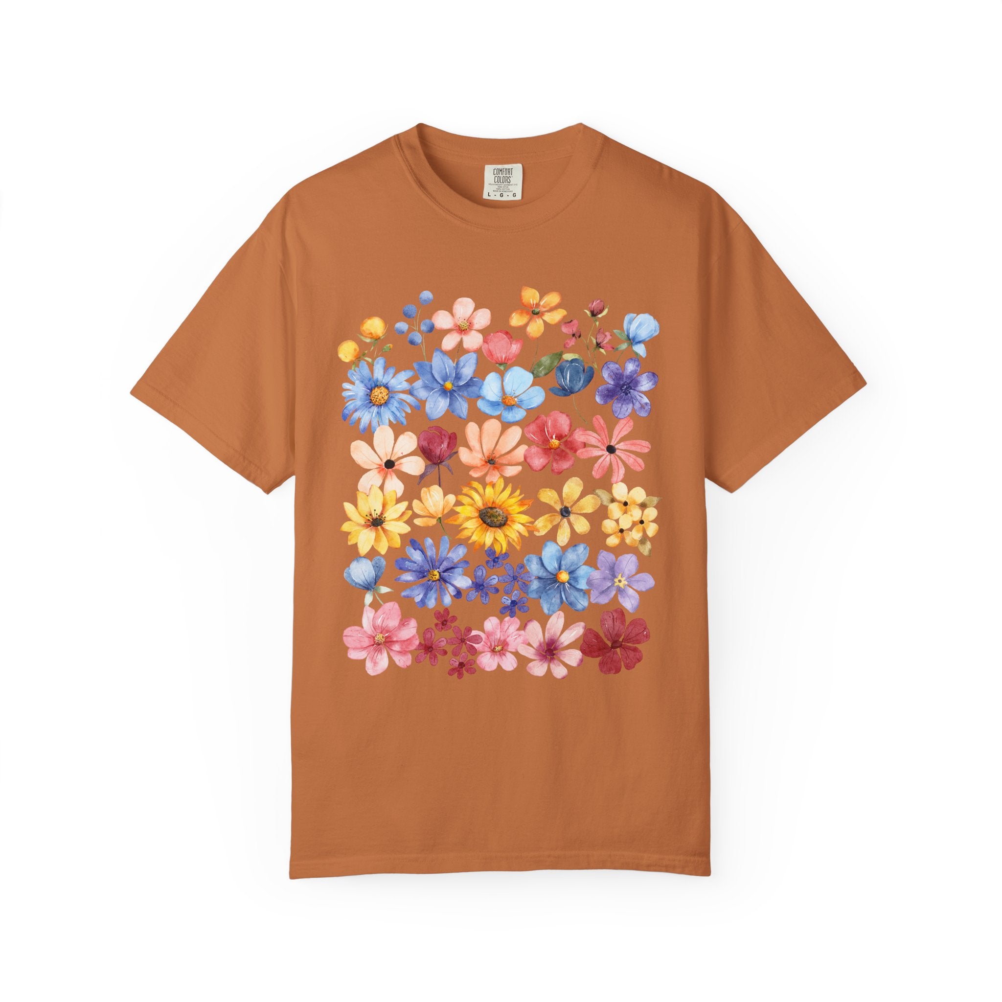 Watercolor floral shirt with painted wildflowers – cottagecore nature lover tee