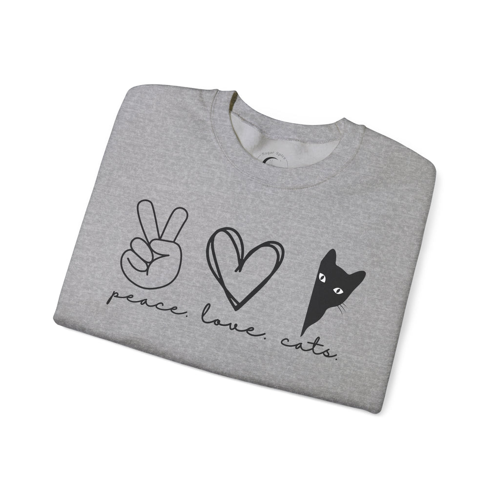 Peace Love Cats Crewneck Sweatshirt – Cat Lover Graphic Pullover
