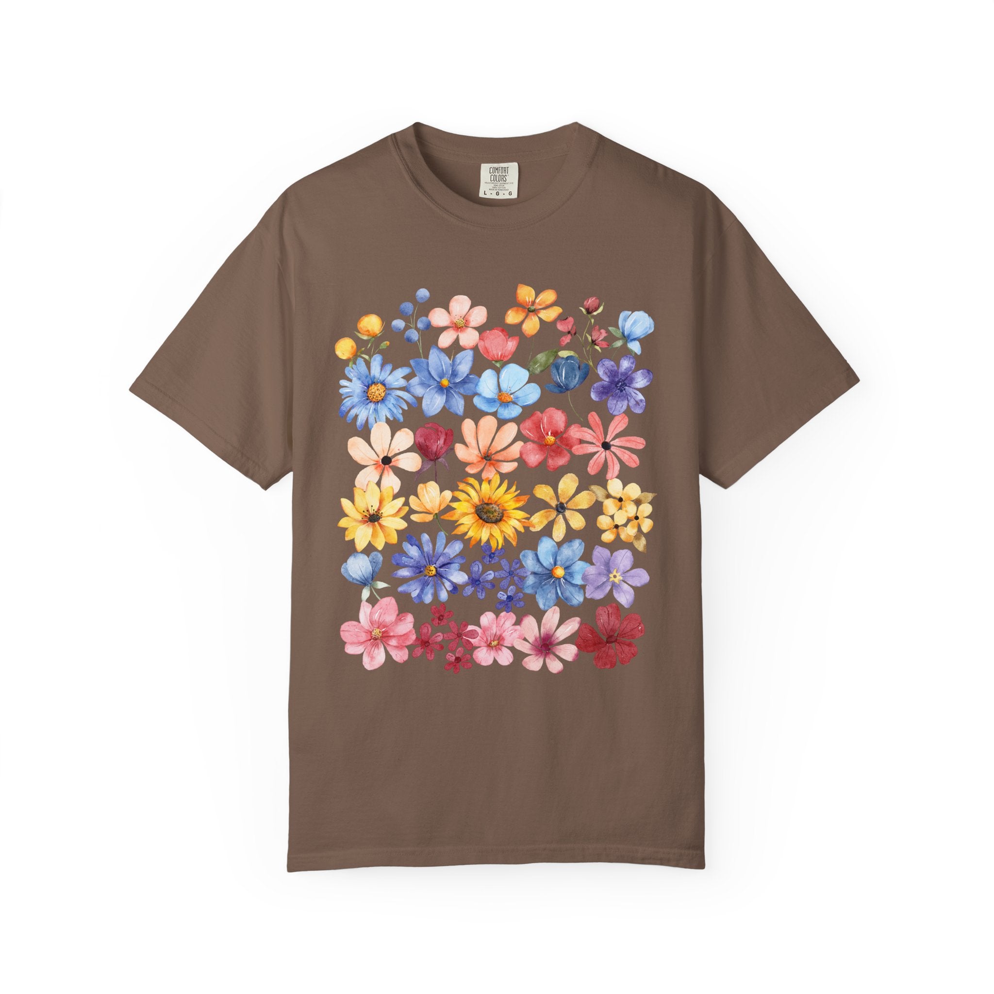 Watercolor floral shirt with painted wildflowers – cottagecore nature lover tee