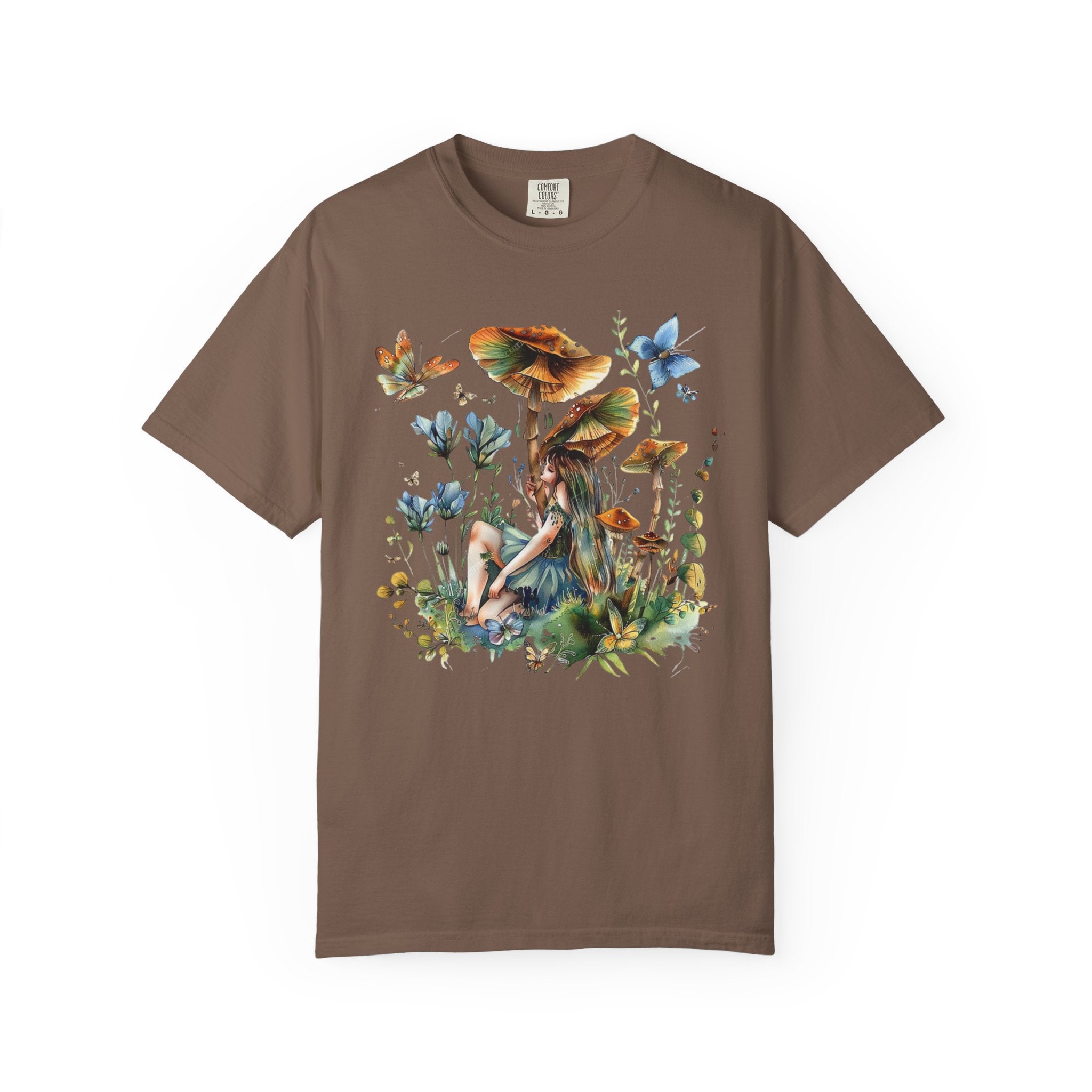 Mushroom fairy cottagecore shirt with butterflies and wildflowers