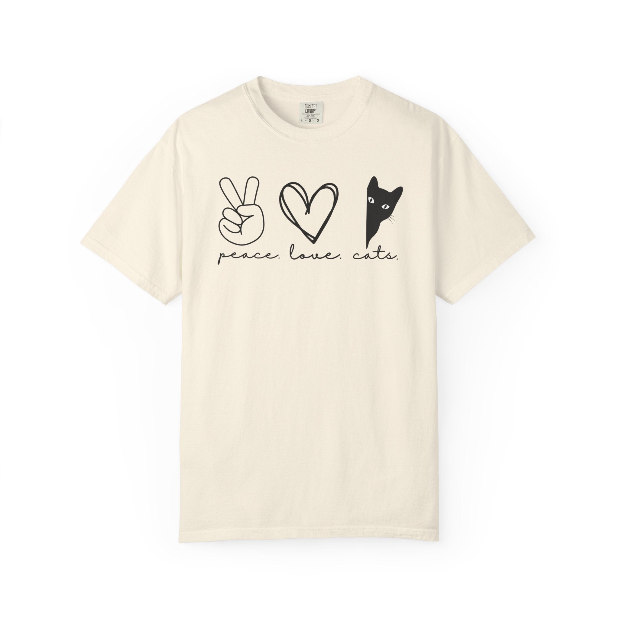 Minimalist peeking black cat graphic printed on a Comfort Colors shirt for cat lovers and black cat owners.