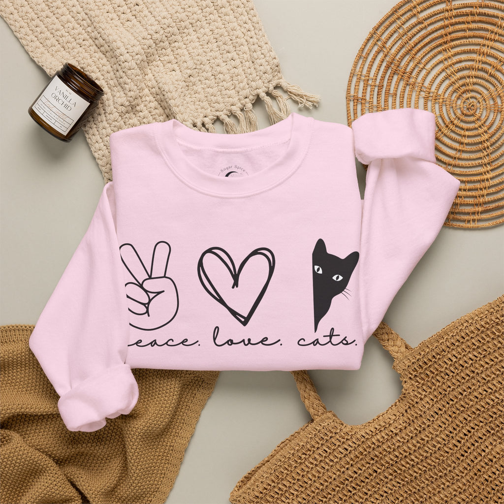 Peace Love Cats Crewneck Sweatshirt – Cat Lover Graphic Pullover