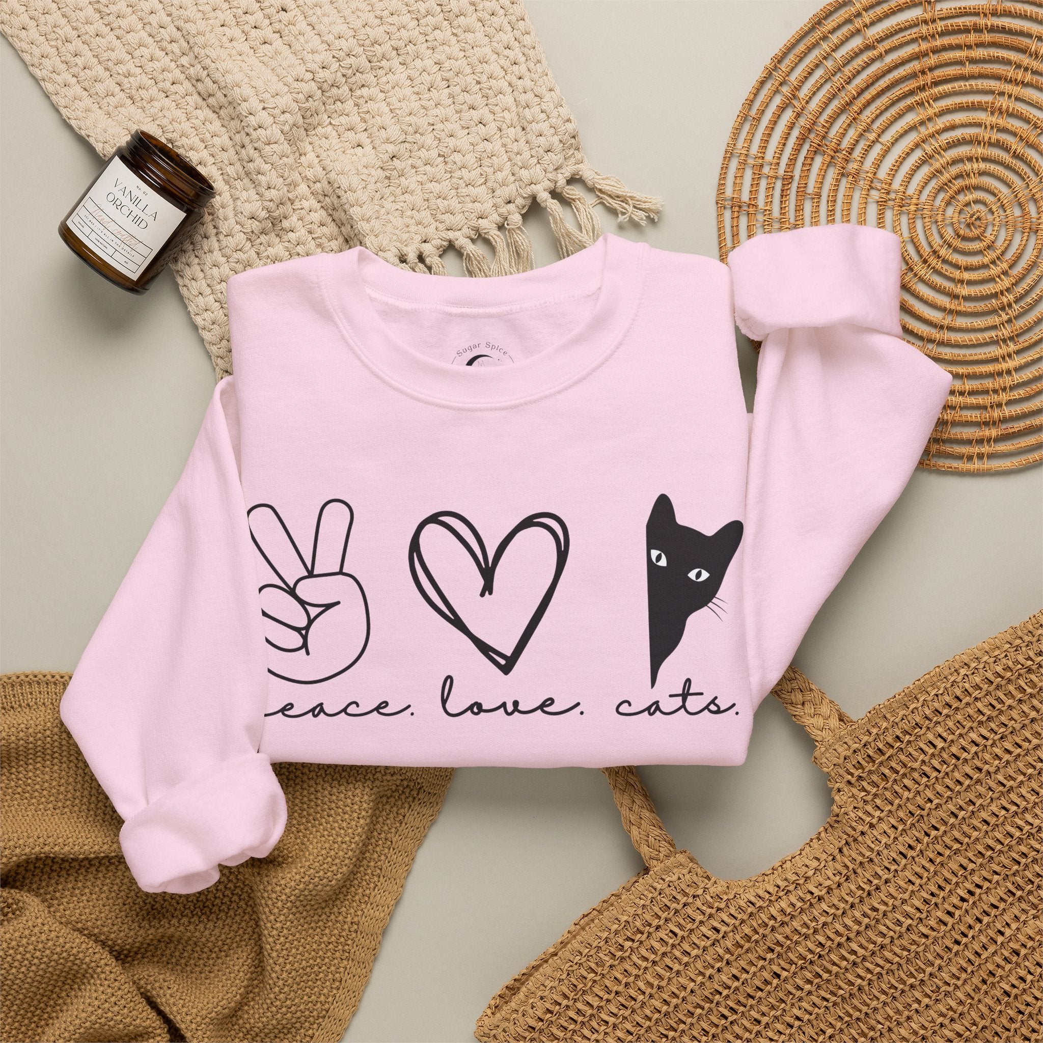Peace Love Cats Crewneck Sweatshirt – Cat Lover Graphic Pullover