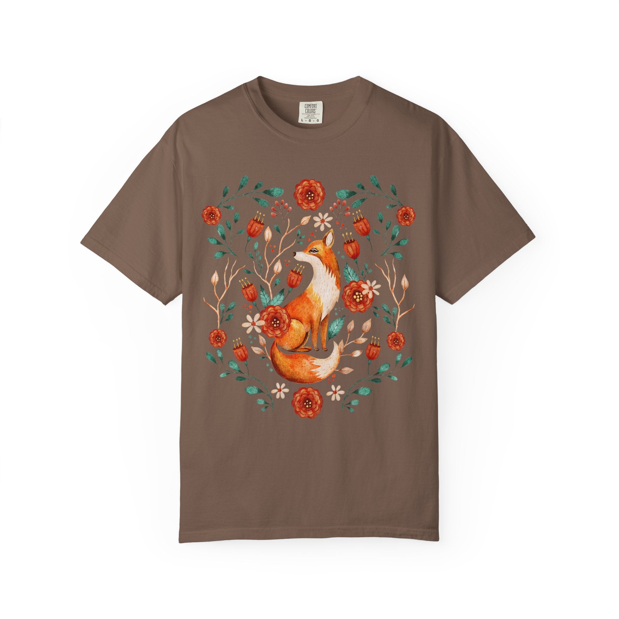 Watercolor fox surrounded by wildflowers – cottagecore forestcore shirt design