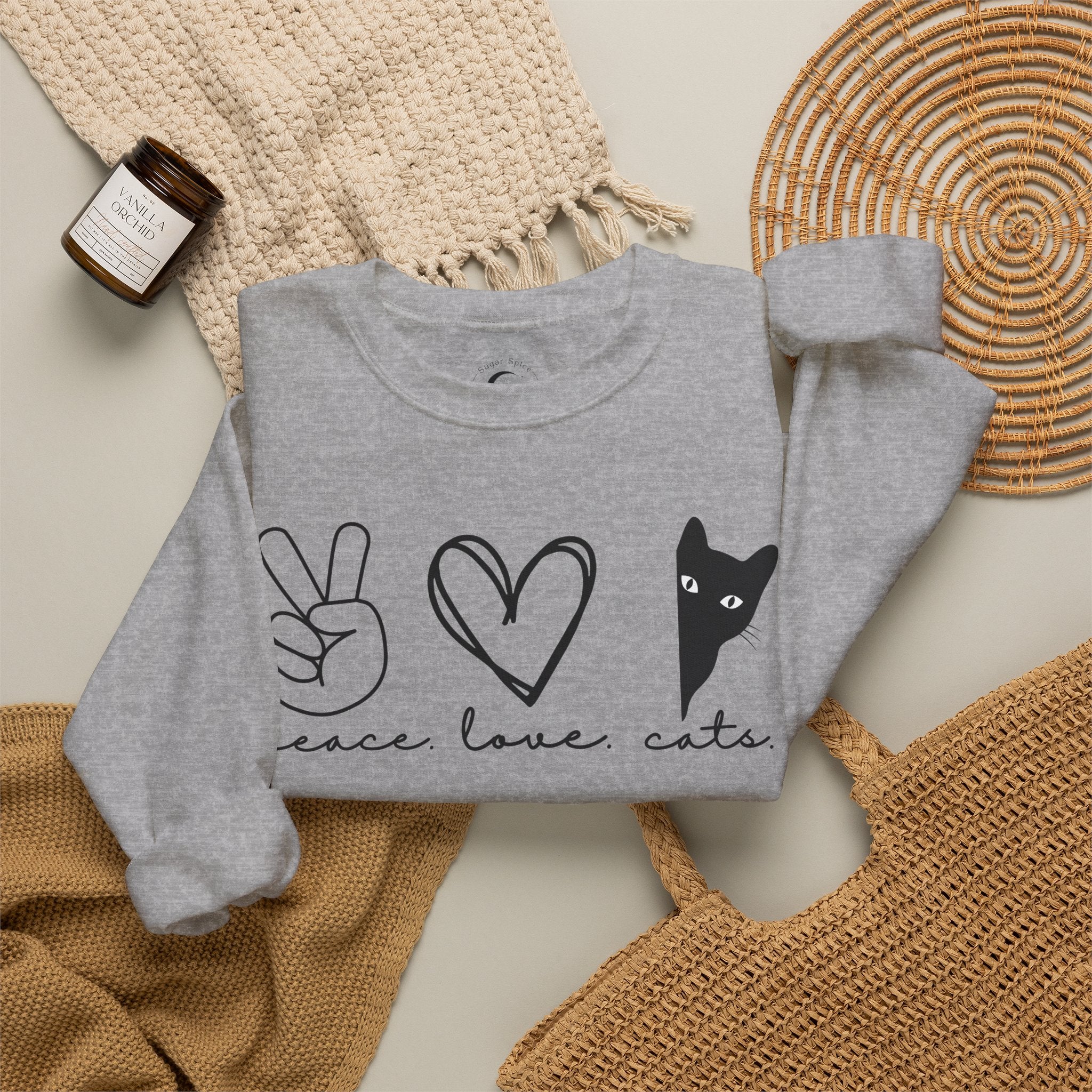 Peace Love Cats Crewneck Sweatshirt – Cat Lover Graphic Pullover
