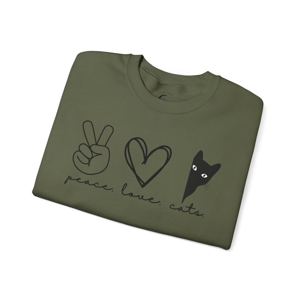 Peace Love Cats Crewneck Sweatshirt – Cat Lover Graphic Pullover