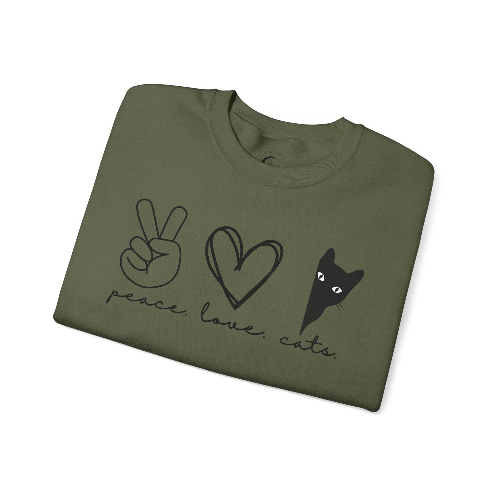 Peace Love Cats Crewneck Sweatshirt – Cat Lover Graphic Pullover