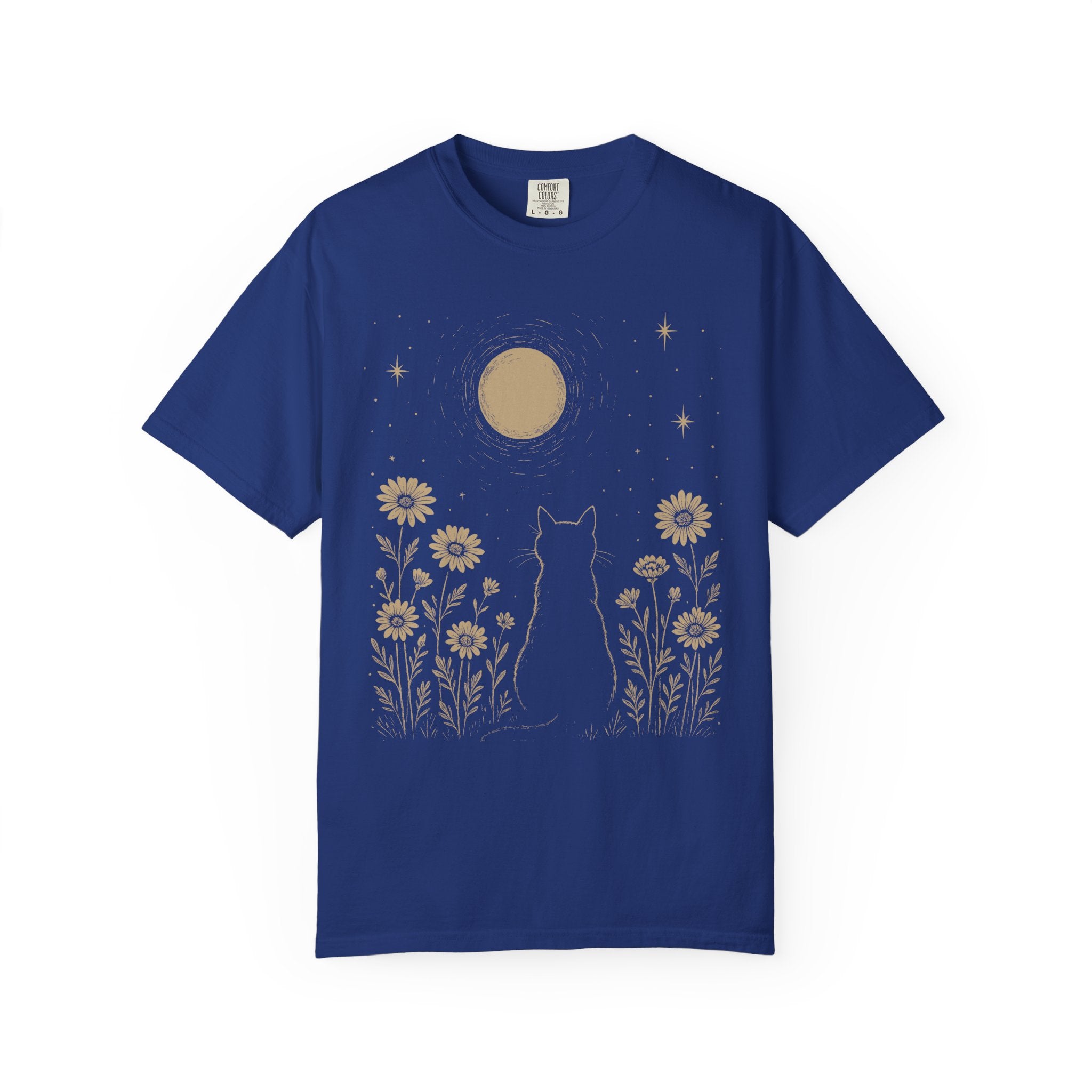 Celestial Cat Moon Shirt | Cottagecore Floral Night Sky Tee