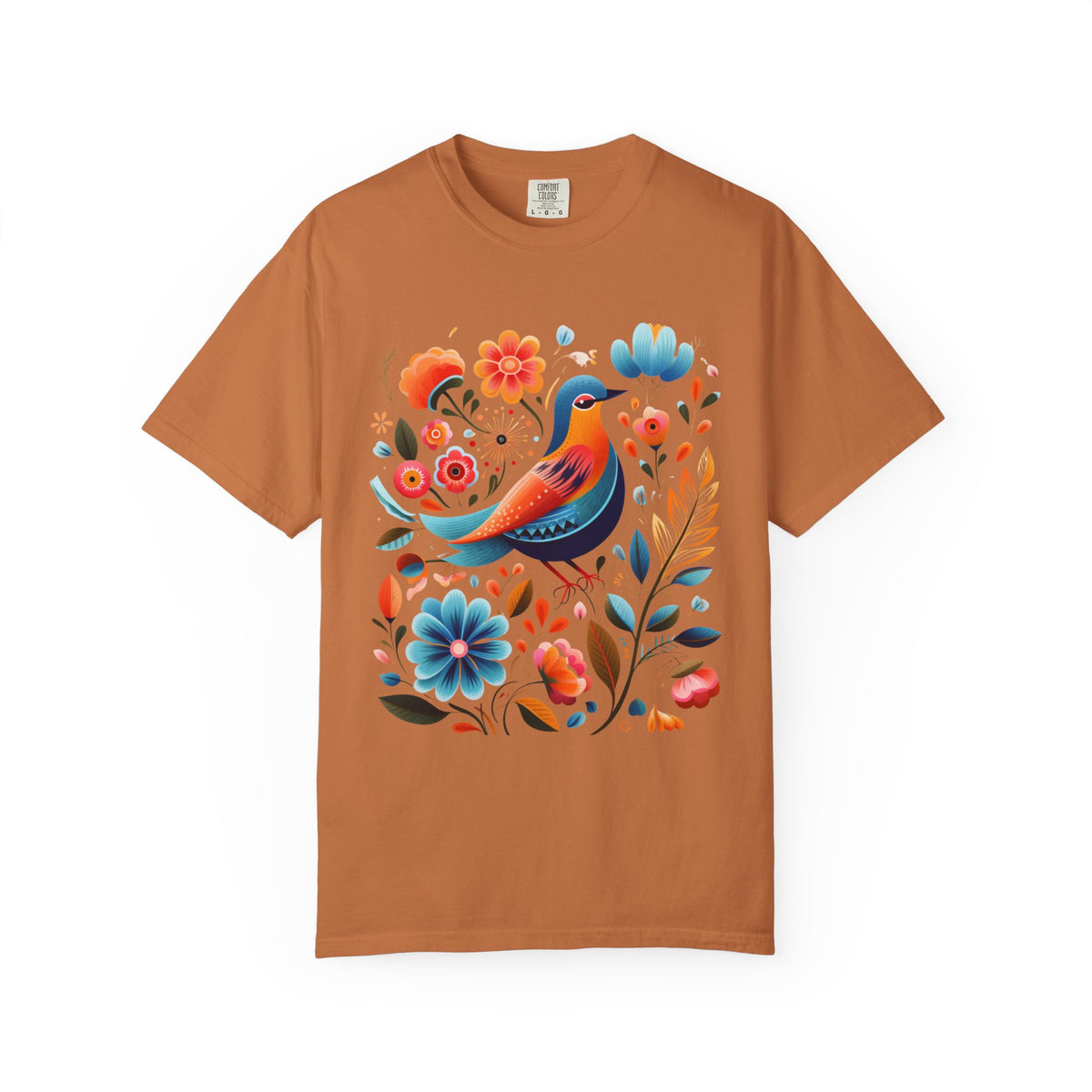 Nordic Folk Bird Shirt – Colorful Cottagecore Floral Tee
