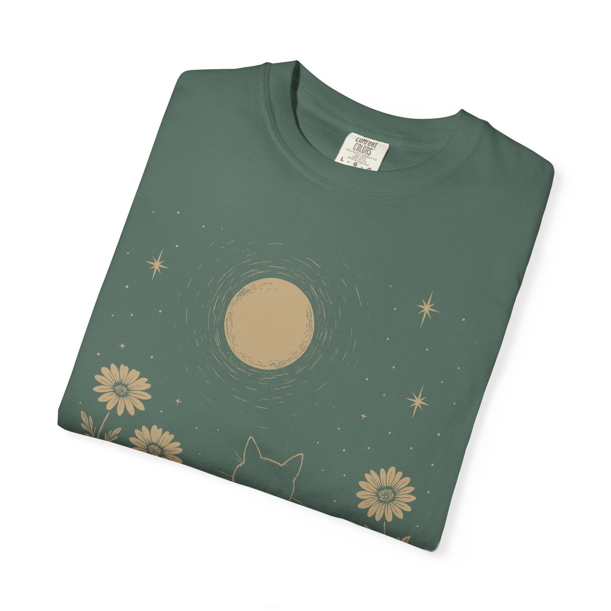 Celestial Cat Moon Shirt | Cottagecore Floral Night Sky Tee
