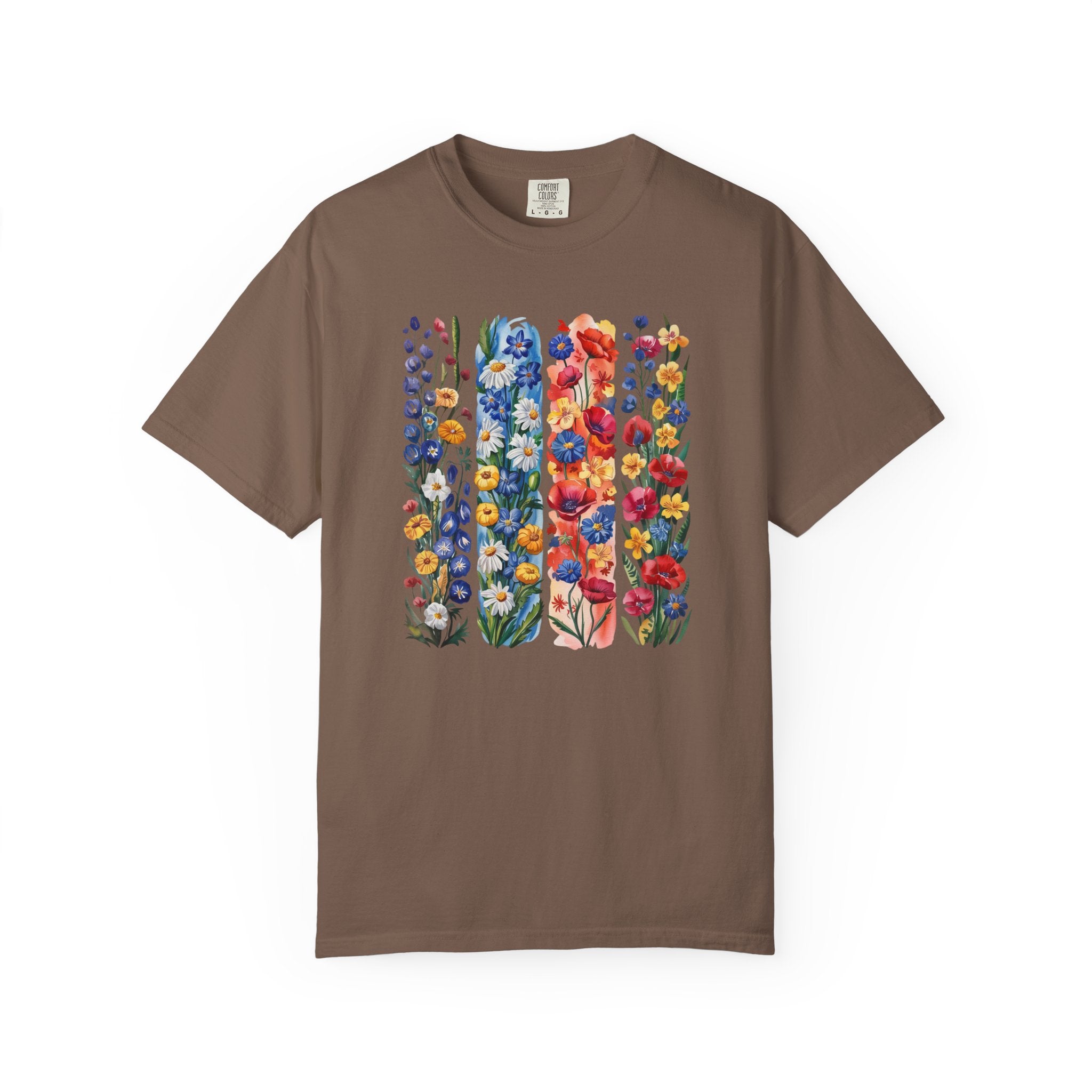 Vibrant cottagecore floral shirt – hand-painted wildflower design on Comfort Colors