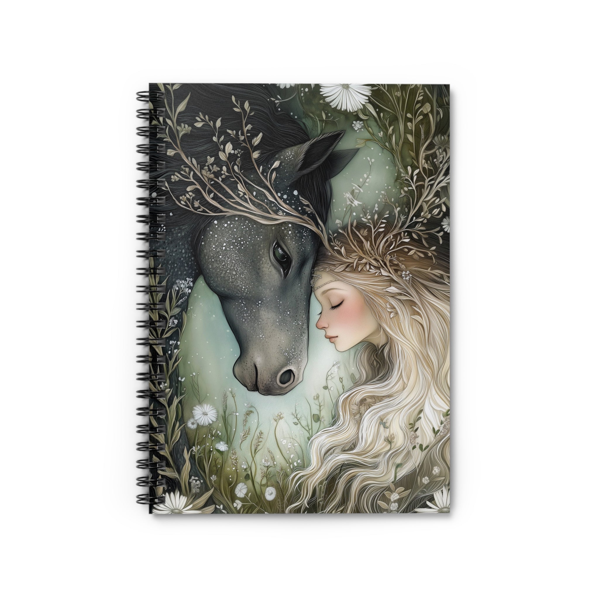 Enchanted Meadow Notebook — Fairy & Horse Spiral Journal