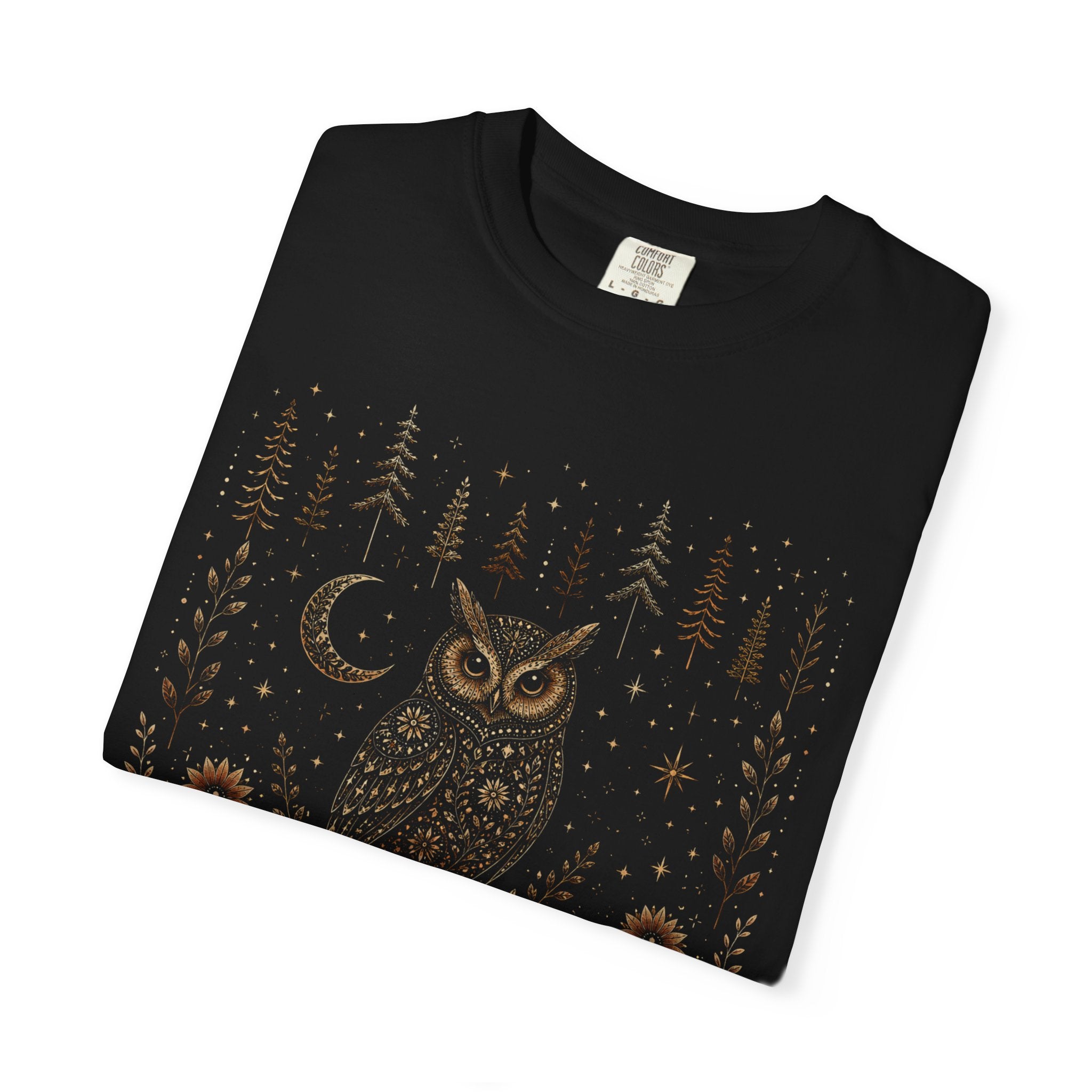 Celestial Owl Shirt – Moon & Woodland Owl Tee, Witchy Cottagecore Shirt, Mystical Forest Graphic Tee, Comfort Colors Nature Shirt