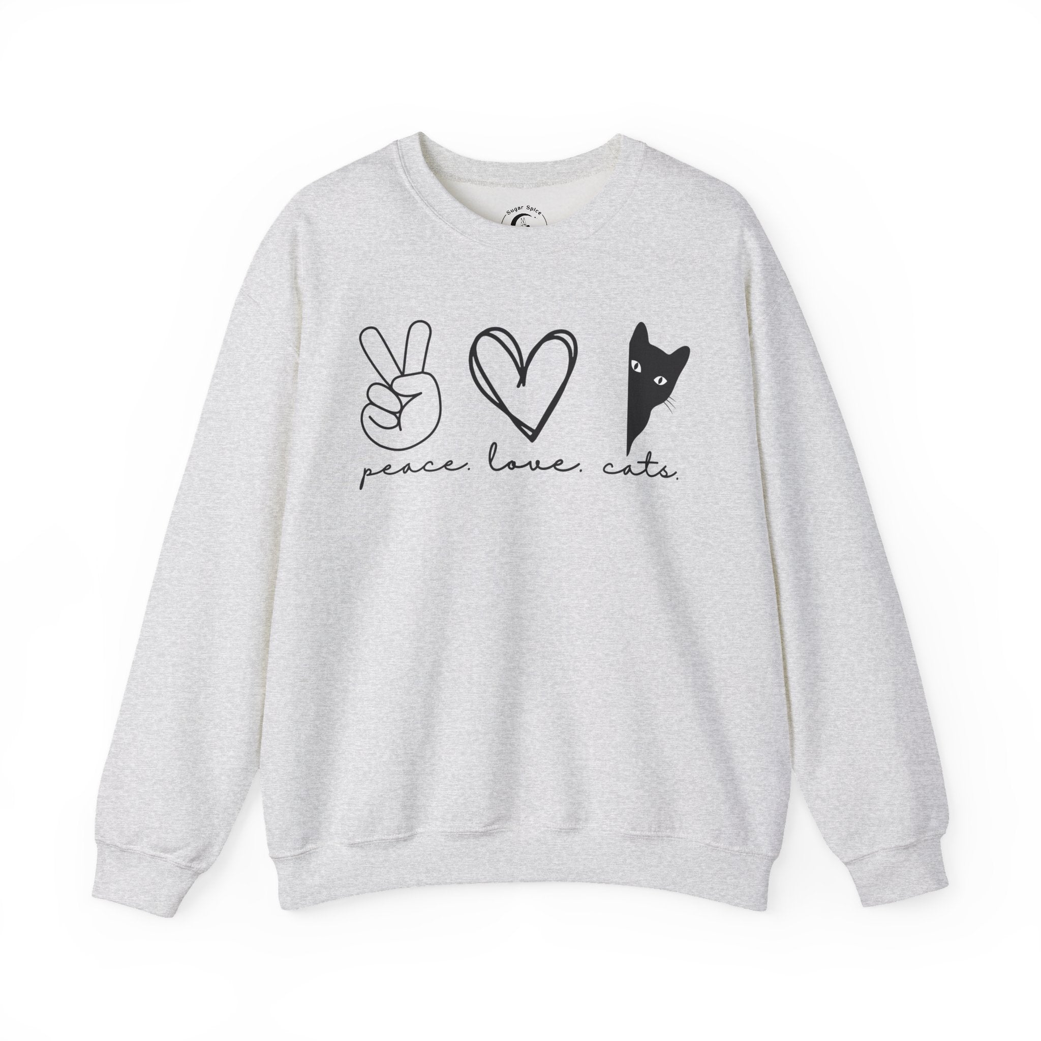 Peace Love Cats Crewneck Sweatshirt – Cat Lover Graphic Pullover