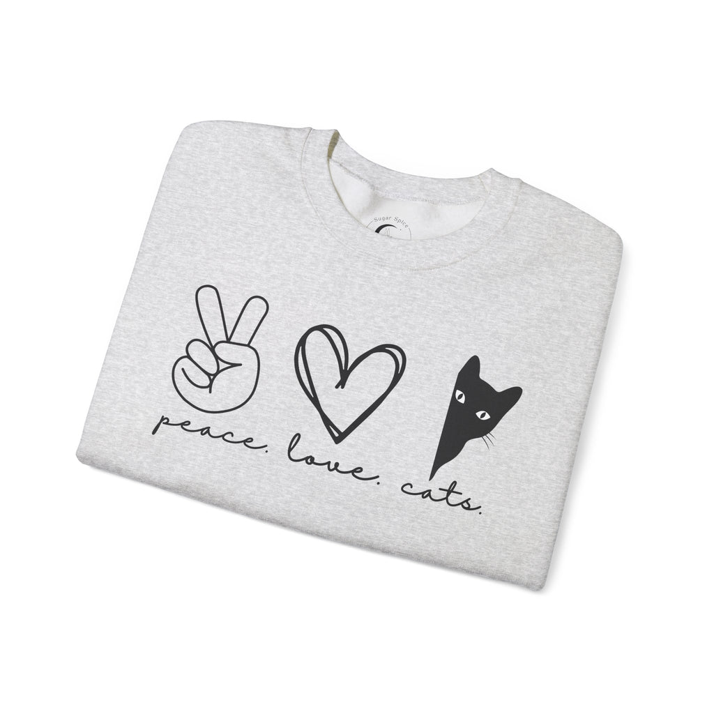 Peace Love Cats Crewneck Sweatshirt – Cat Lover Graphic Pullover