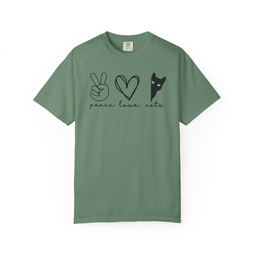 Minimalist peeking black cat graphic printed on a Comfort Colors shirt for cat lovers and black cat owners.