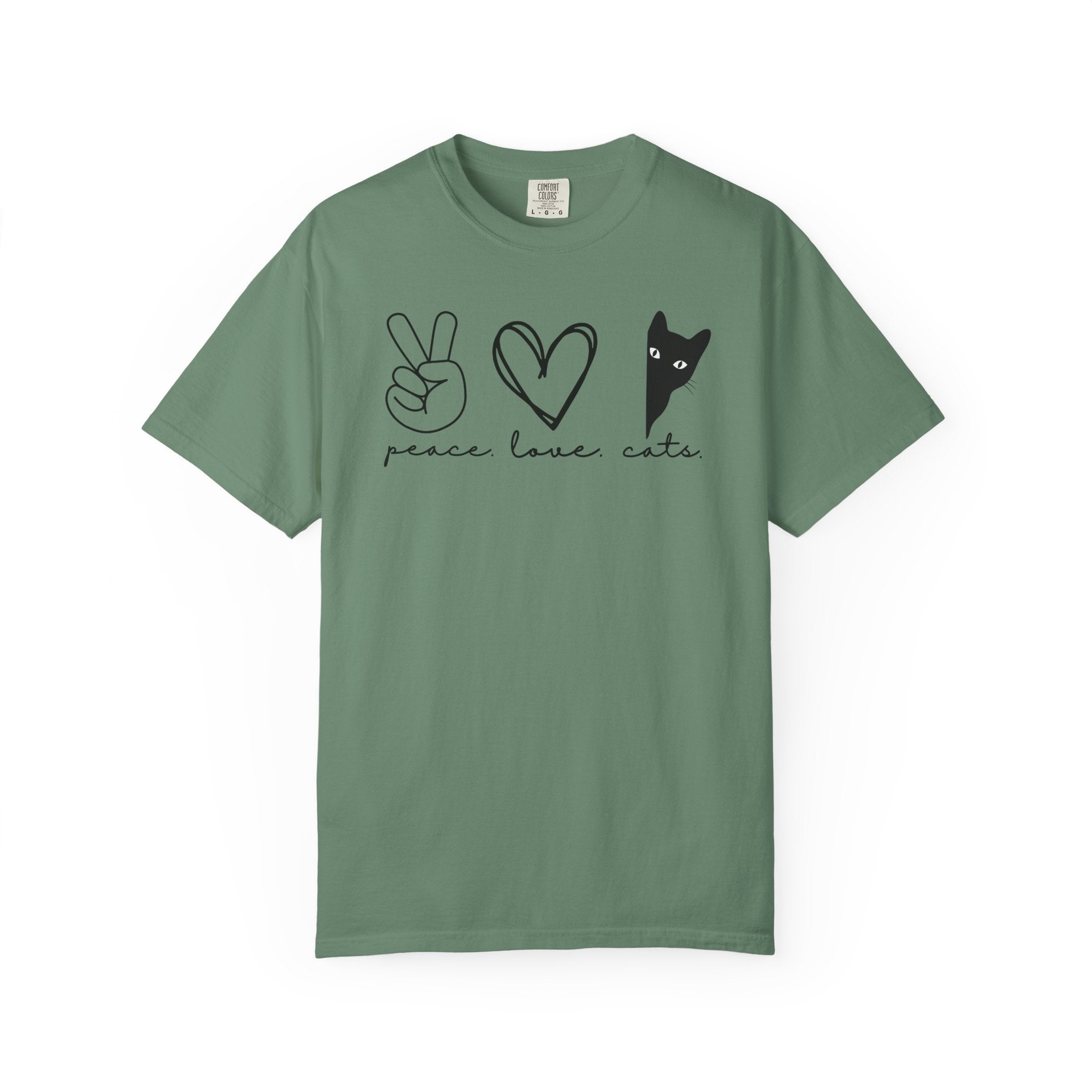 Minimalist peeking black cat graphic printed on a Comfort Colors shirt for cat lovers and black cat owners.