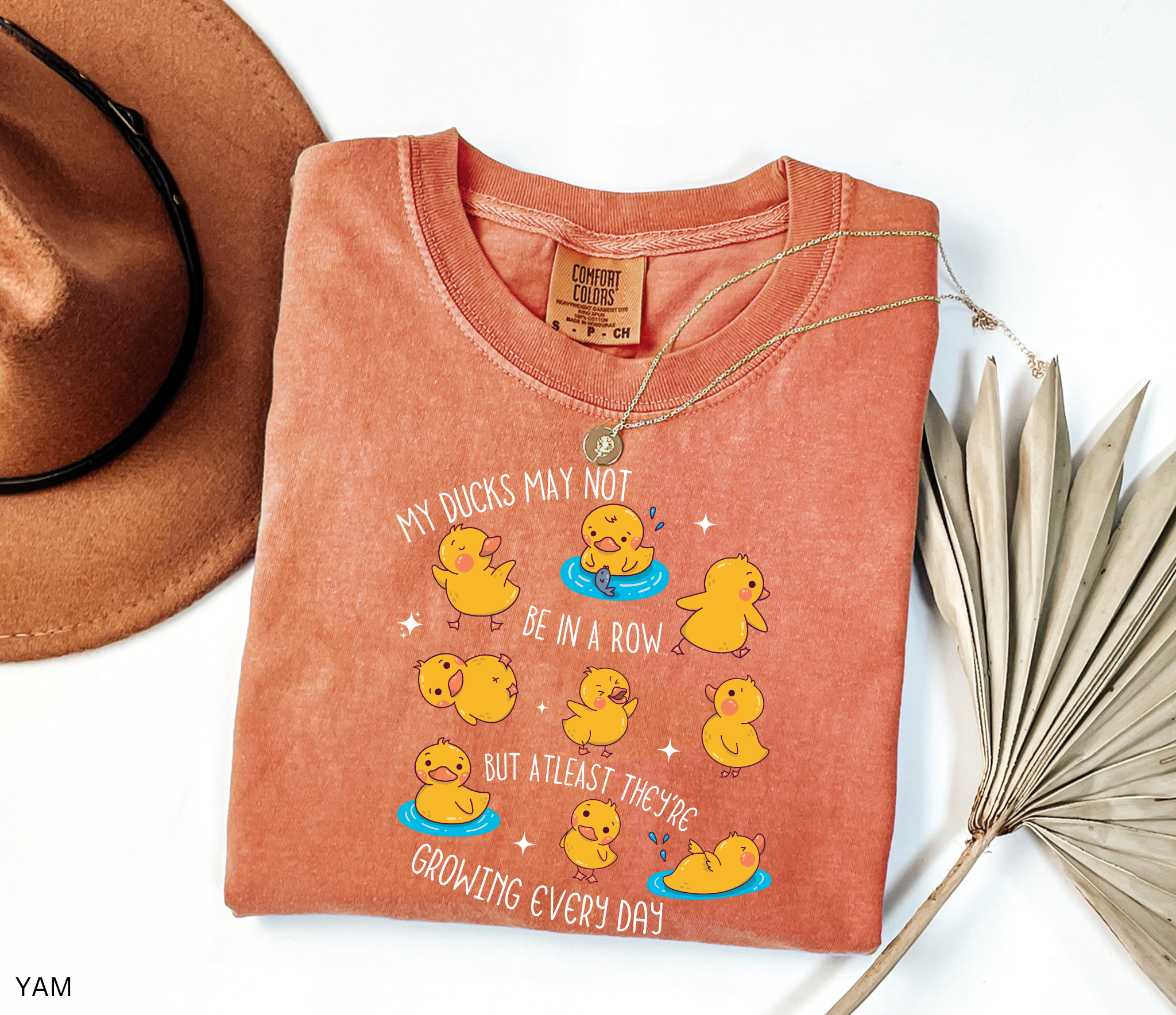 Daycare teacher shirt with cartoon ducklings and the phrase My ducks may not be in a row but at least they’re growing every day