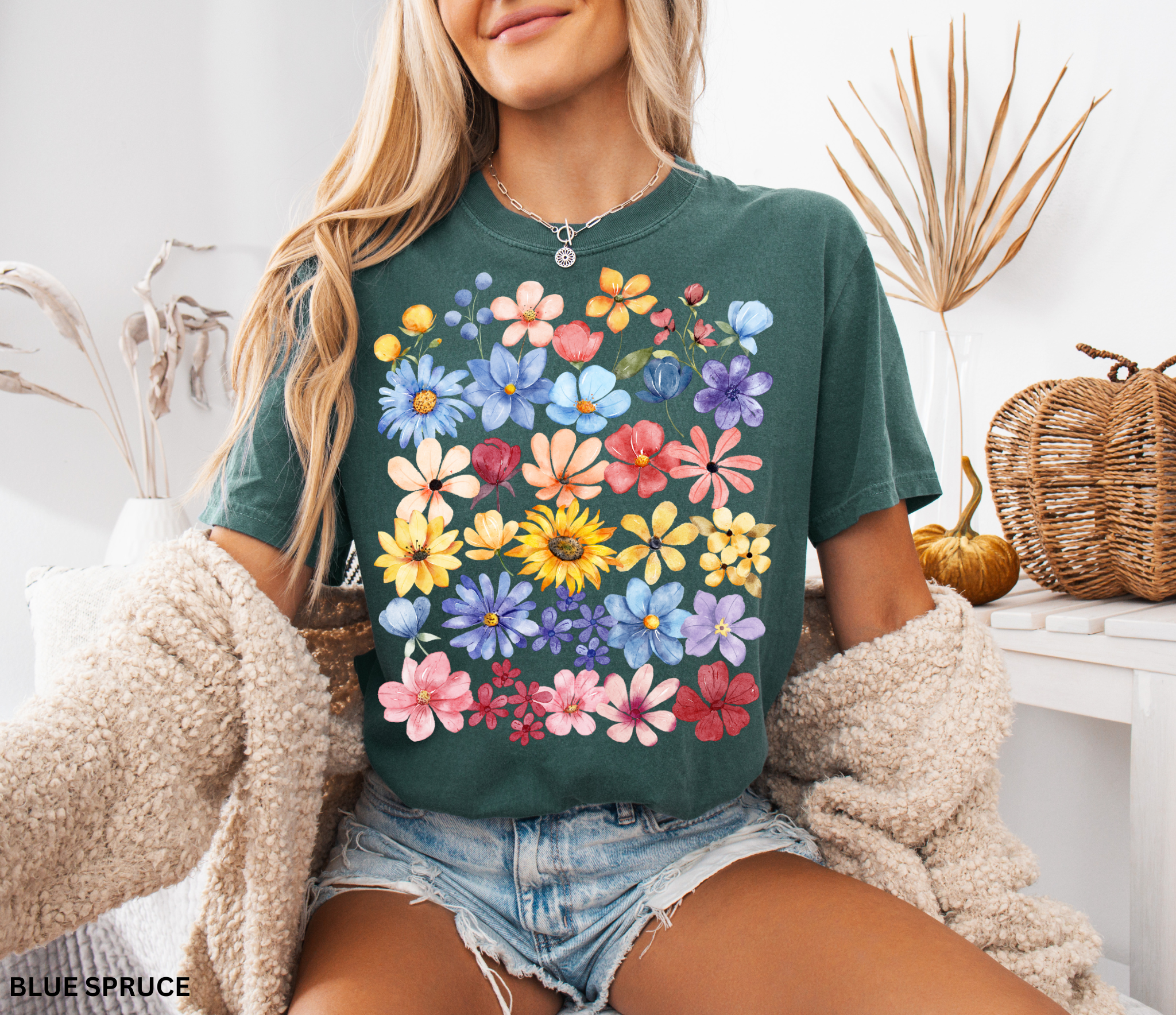 Watercolor floral shirt with painted wildflowers – cottagecore nature lover tee