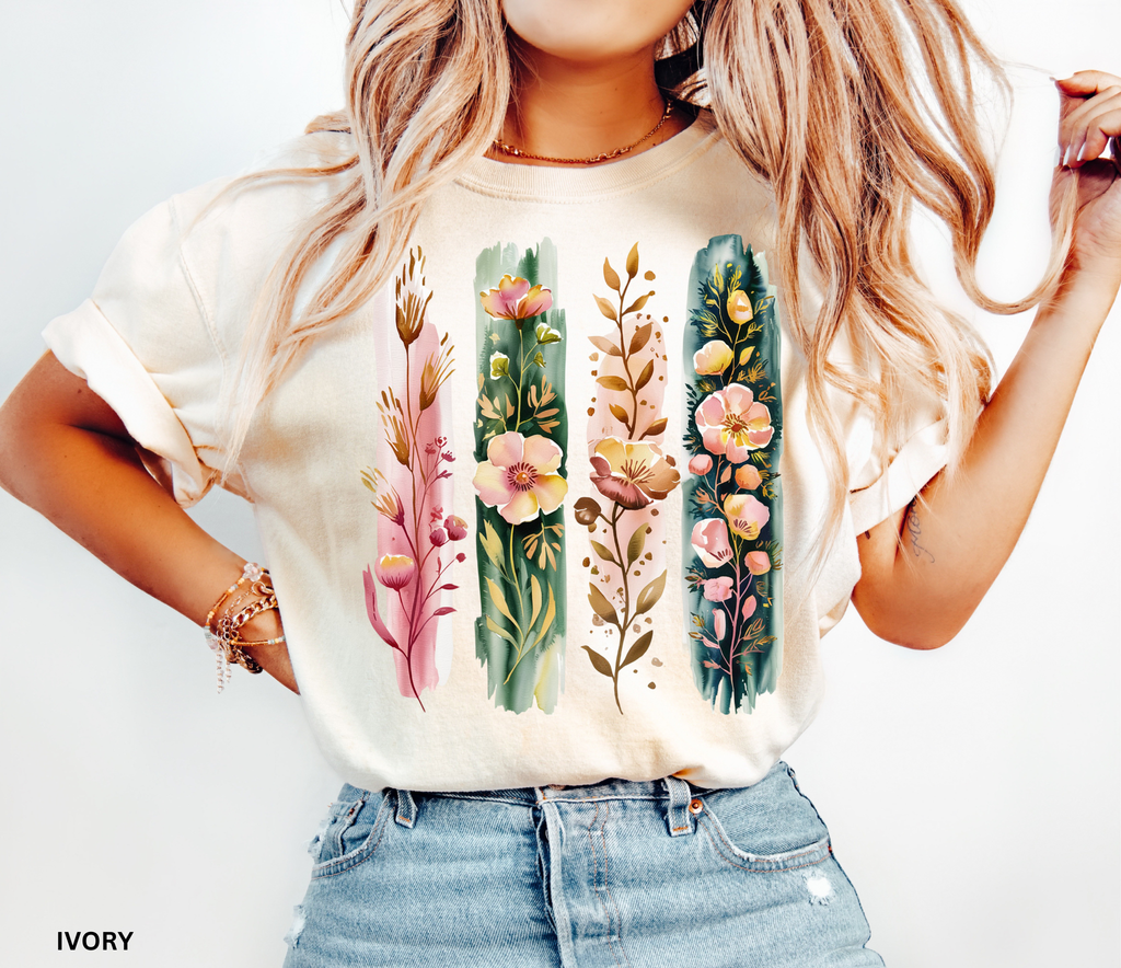 Wildflower brushstroke watercolor floral design – cottagecore shirt