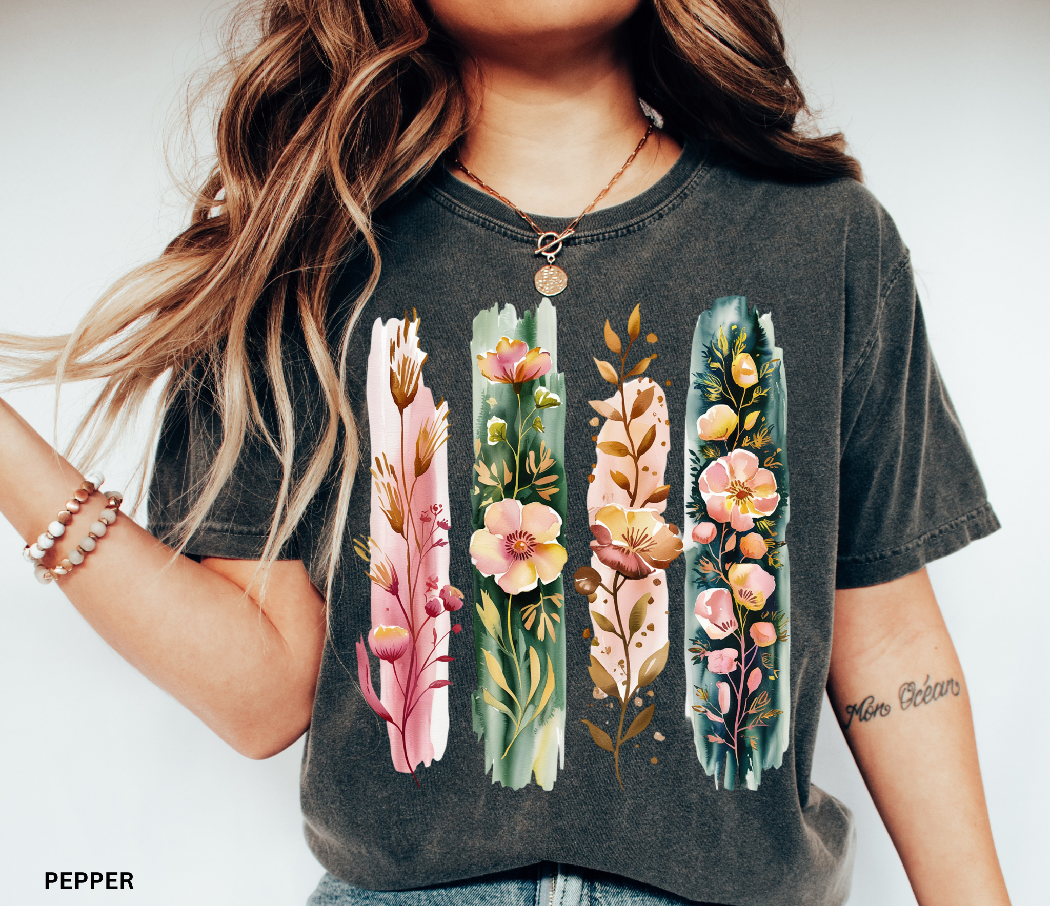 Wildflower brushstroke watercolor floral design – cottagecore shirt