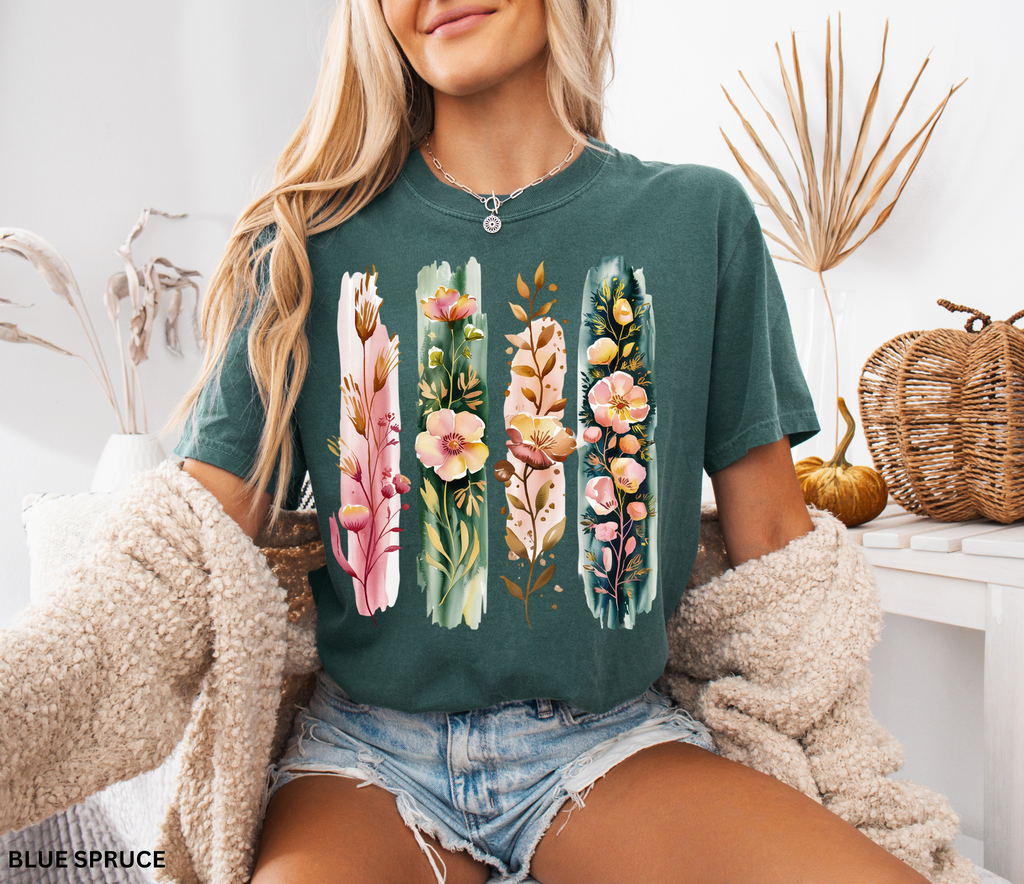 Wildflower brushstroke watercolor floral design – cottagecore shirt