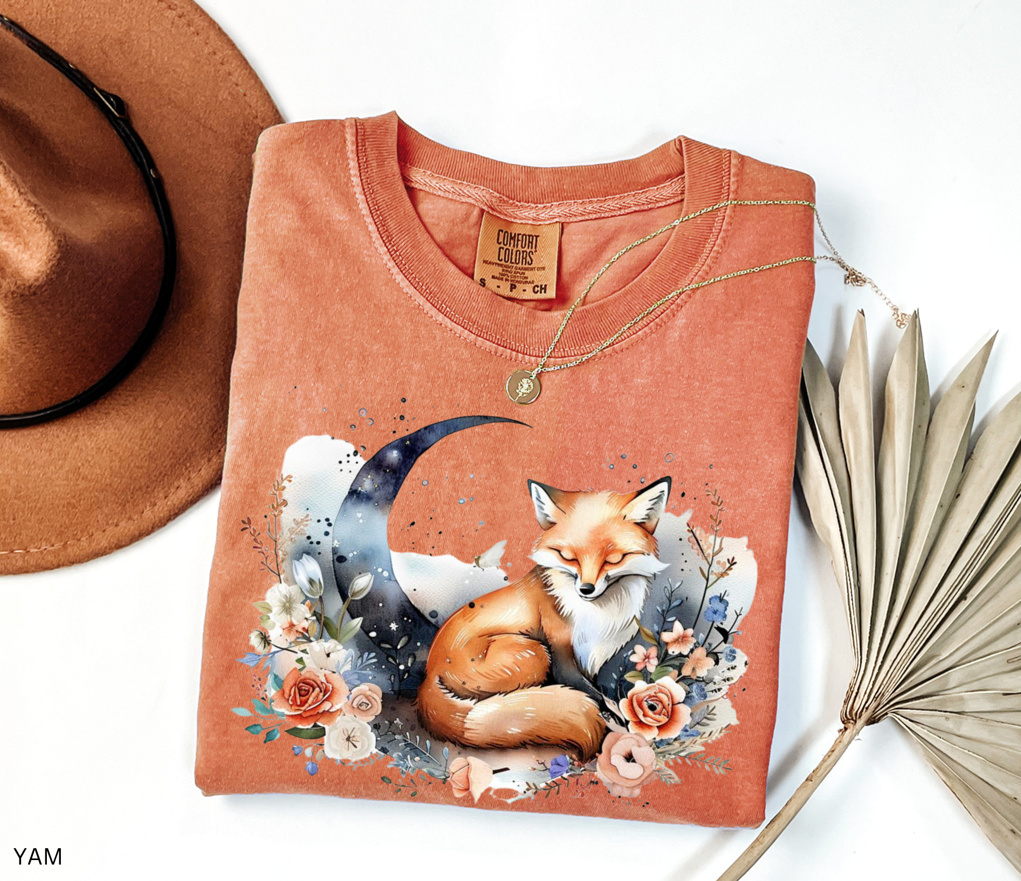 Floral Moon Fox Shirt – Cottagecore Forestcore Celestial Tee | Comfort Colors Nature Aesthetic Top