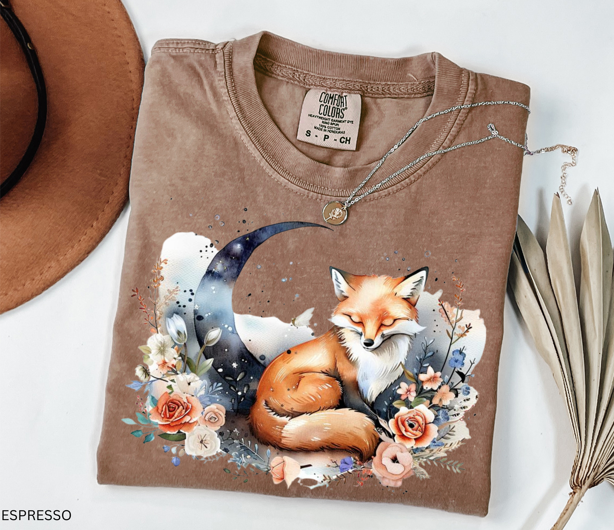 Floral Moon Fox Shirt – Cottagecore Forestcore Celestial Tee | Comfort Colors Nature Aesthetic Top